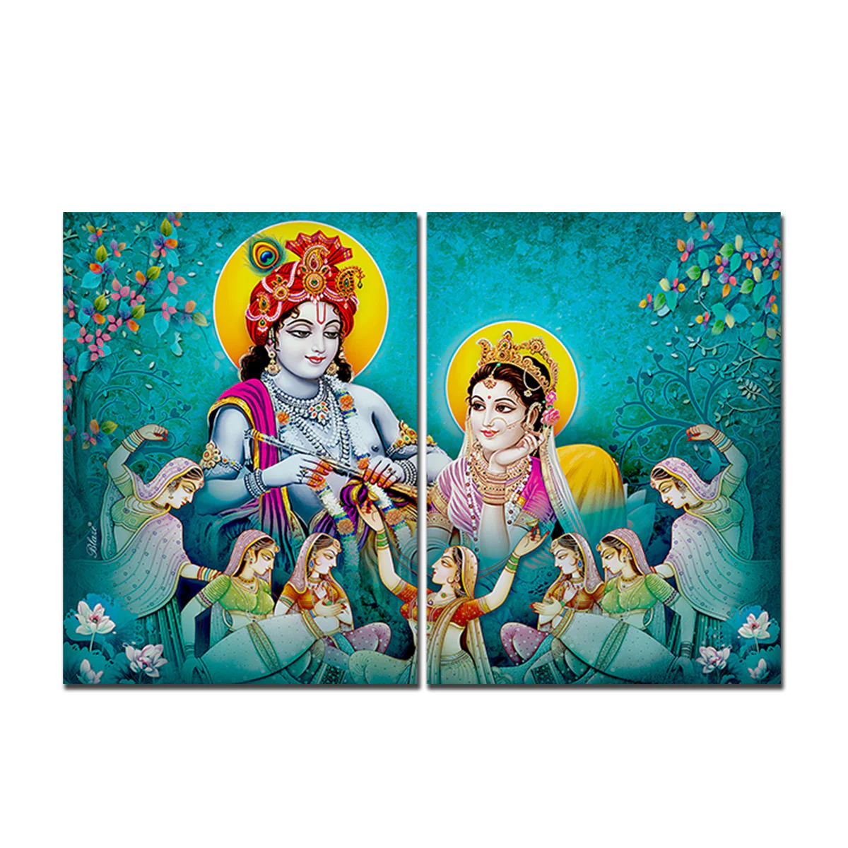Premium Wall Painting of 2 Pieces Lord Radha Krishna - Image 4