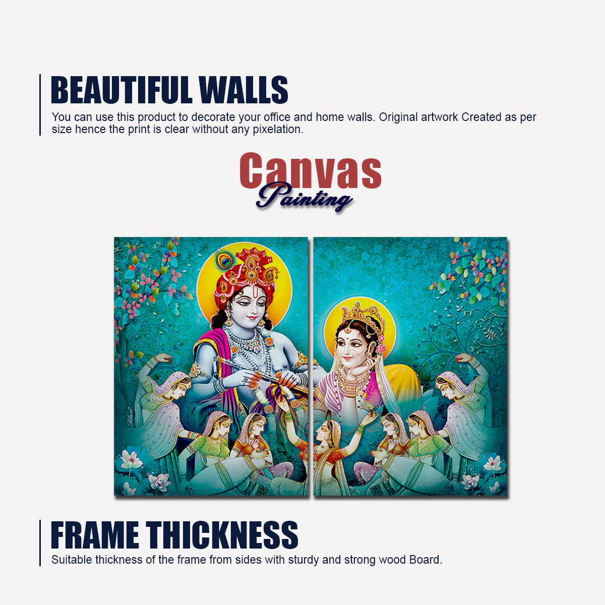 Premium Wall Painting of 2 Pieces Lord Radha Krishna - Image 5