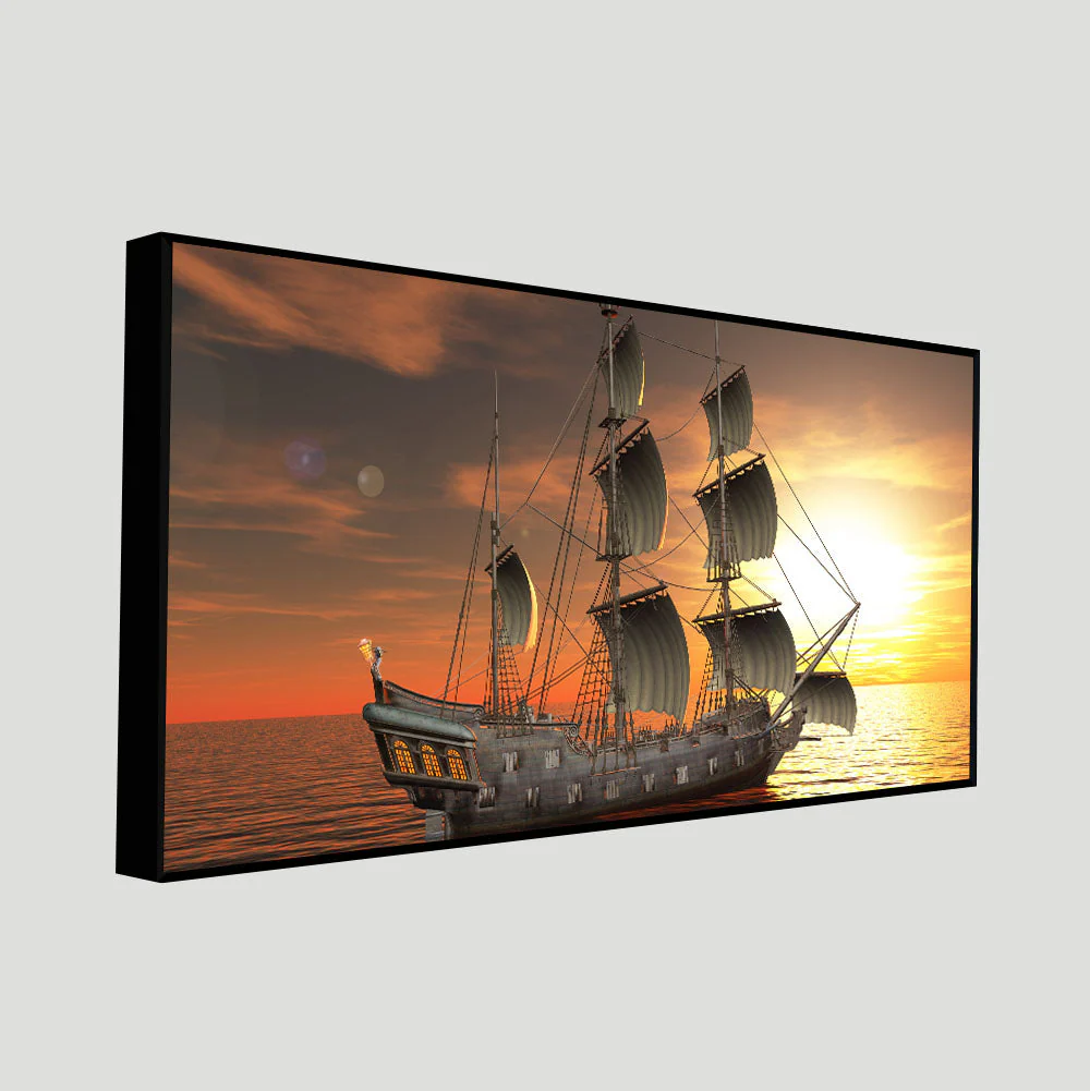 Premium Wall Painting of 3D Sailing Ship in Sunset - Image 5