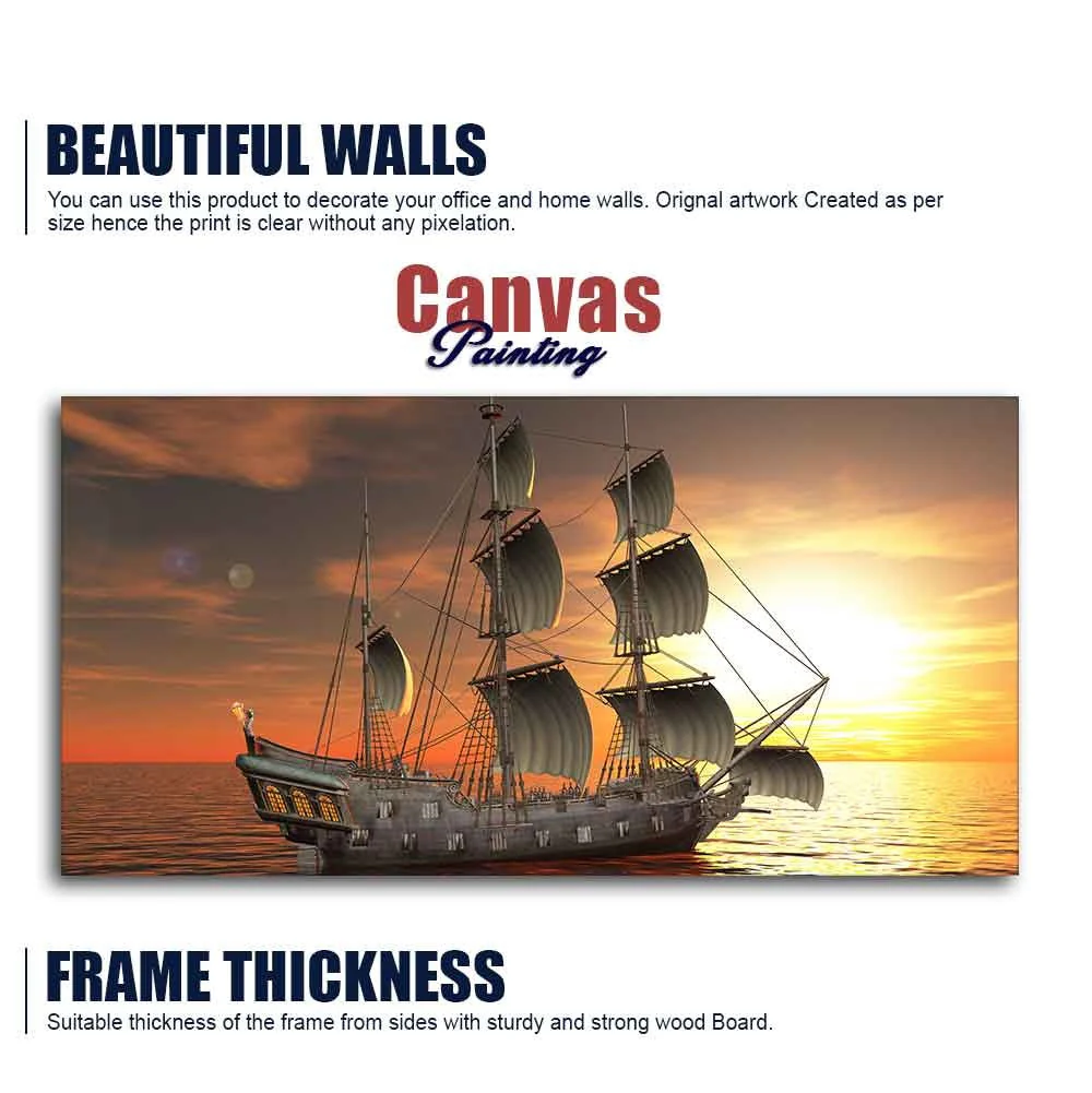 Premium Wall Painting of 3D Sailing Ship in Sunset - Image 6