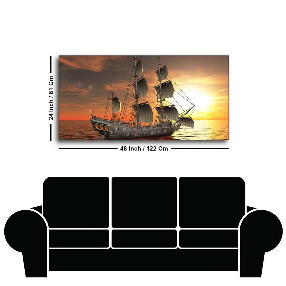 Premium Wall Painting of 3D Sailing Ship in Sunset - Image 7