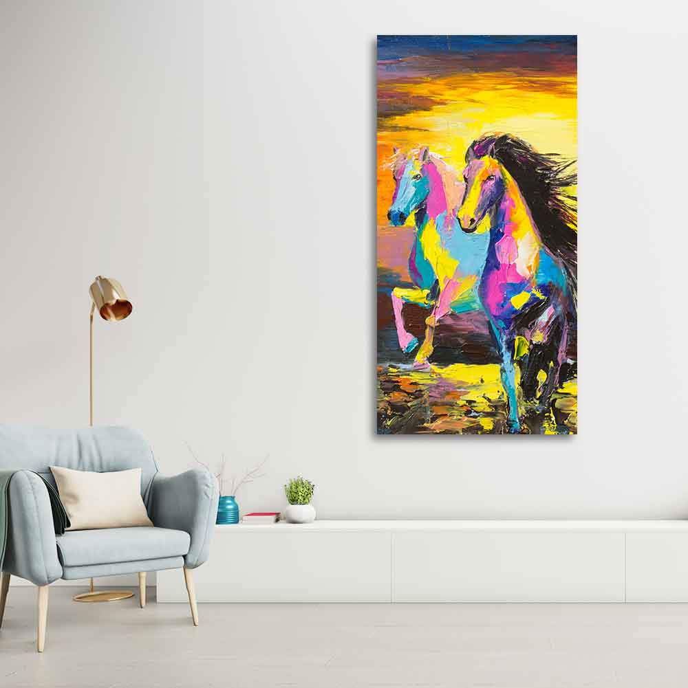 Premium Wall Painting of Horses Running in Sunset - Image 3