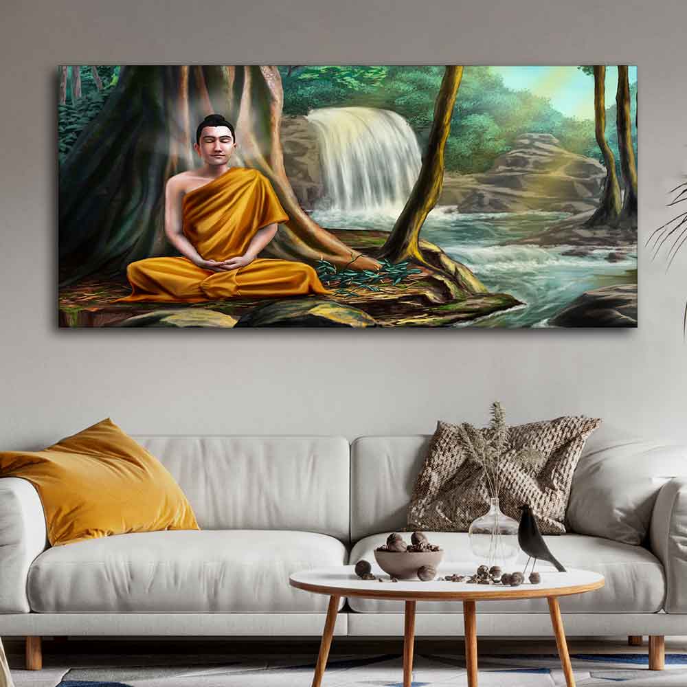 Premium Wall Painting of Lord Buddha with Nature Background - Image 2