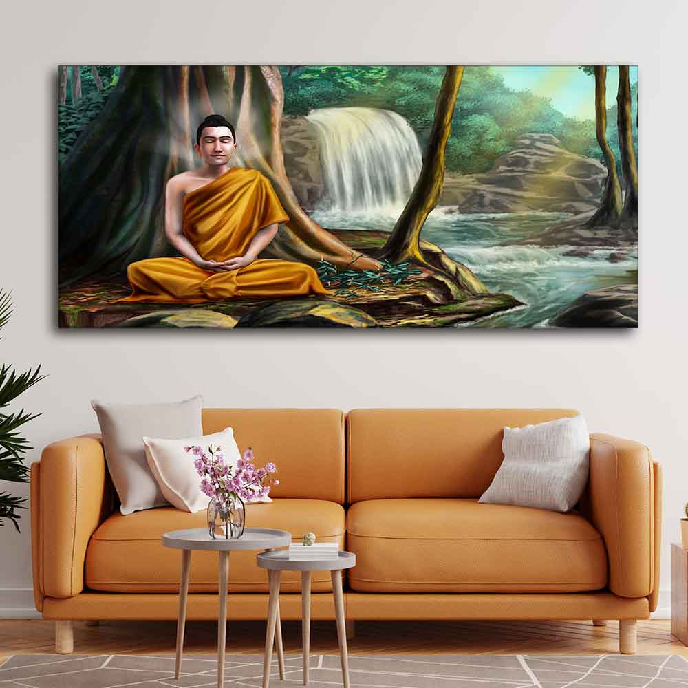 Premium Wall Painting of Lord Buddha with Nature Background - Image 3