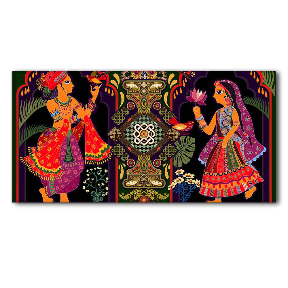 Premium Wall Painting of Man and Woman in Garden Rajasthani Pictorial Art - Image 4