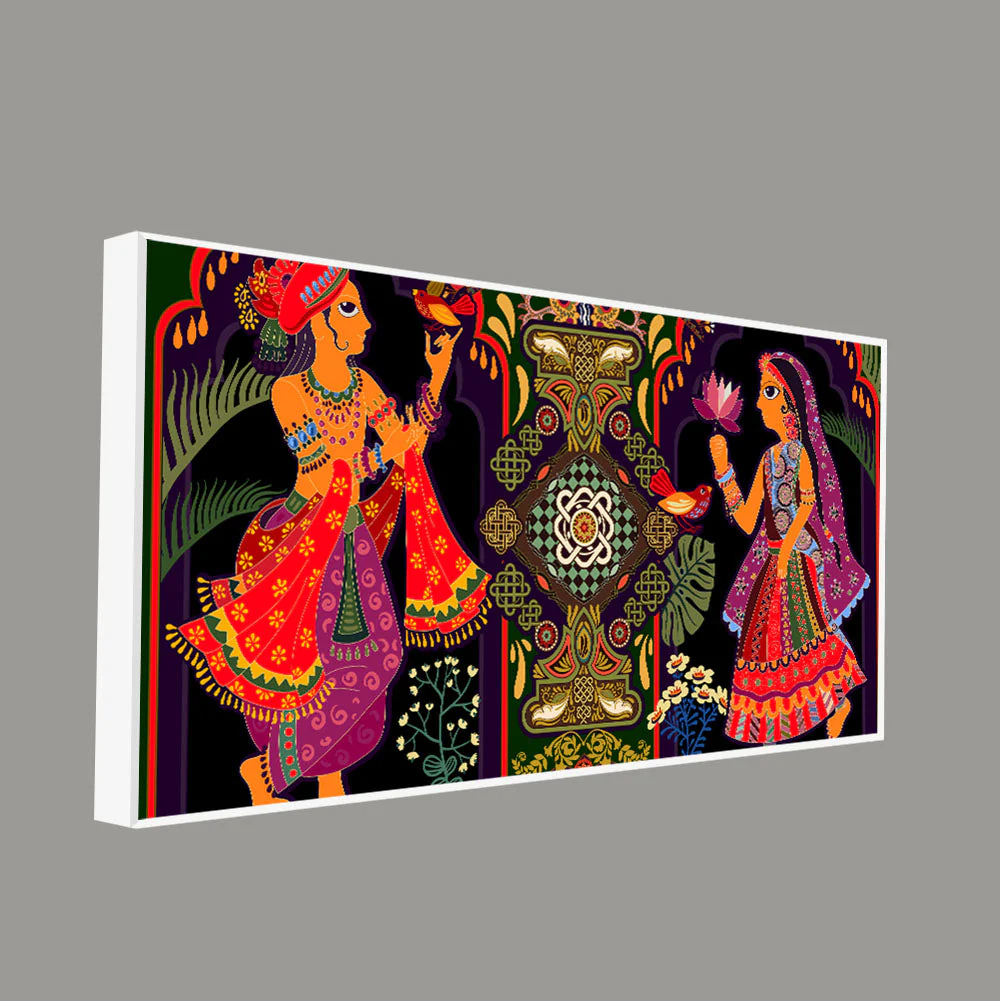 Premium Wall Painting of Man and Woman in Garden Rajasthani Pictorial Art - Image 5