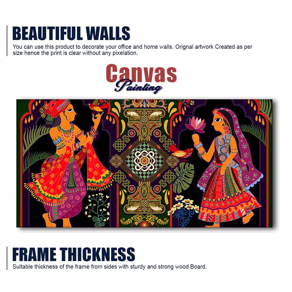 Premium Wall Painting of Man and Woman in Garden Rajasthani Pictorial Art - Image 6