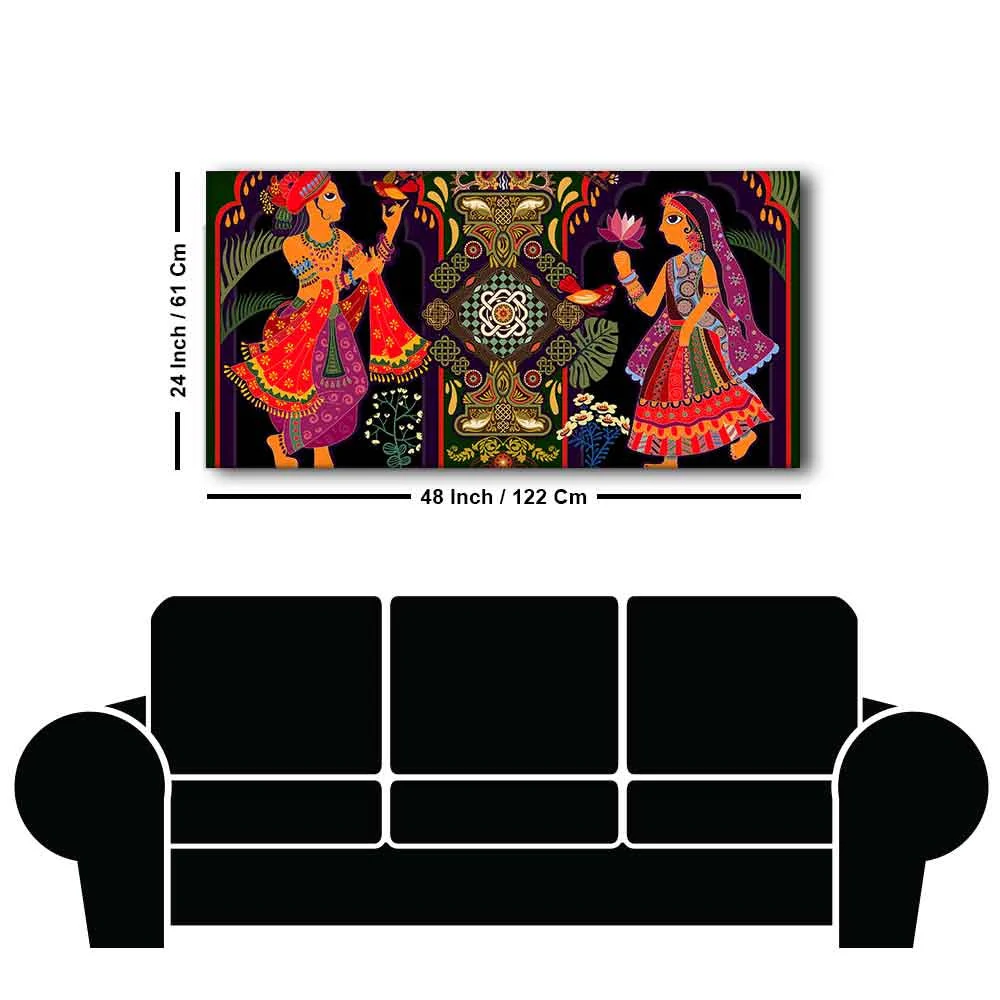 Premium Wall Painting of Man and Woman in Garden Rajasthani Pictorial Art - Image 7