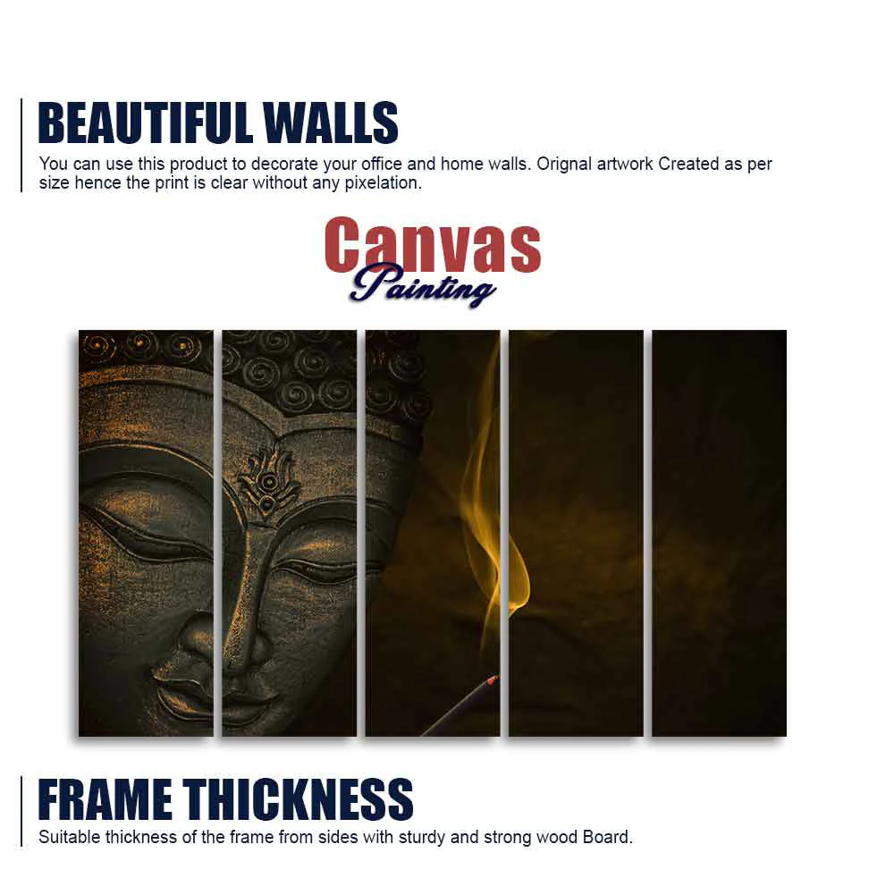 Premium Wall Painting of Peaceful Lord Buddha Sculpture Set of Five - Image 4