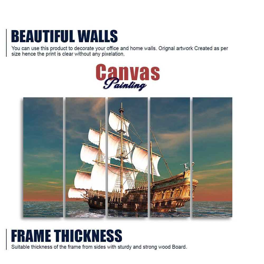 Premium Wall Painting of Ship on the Ocean Five Pieces - Image 5