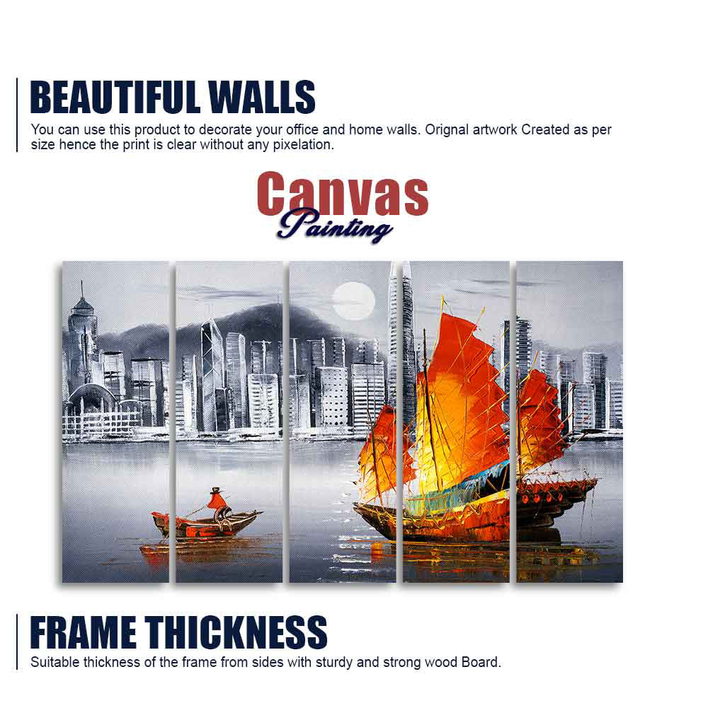 Premium Wall Painting of Victoria Harbor, Hong Kong Set of Five - Image 5
