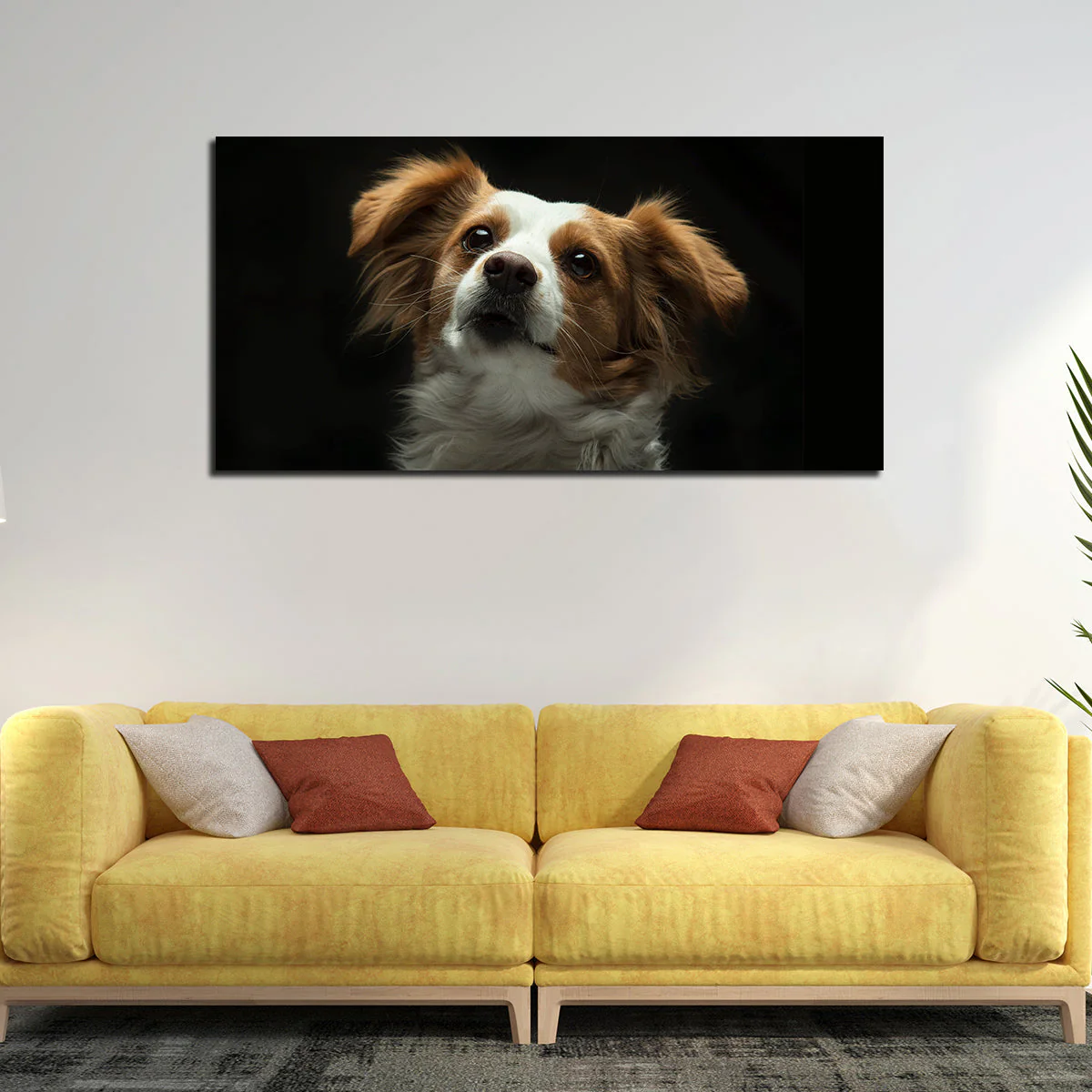 Premium Wall Painting of White and Brown Long Coat Puppy - Image 3