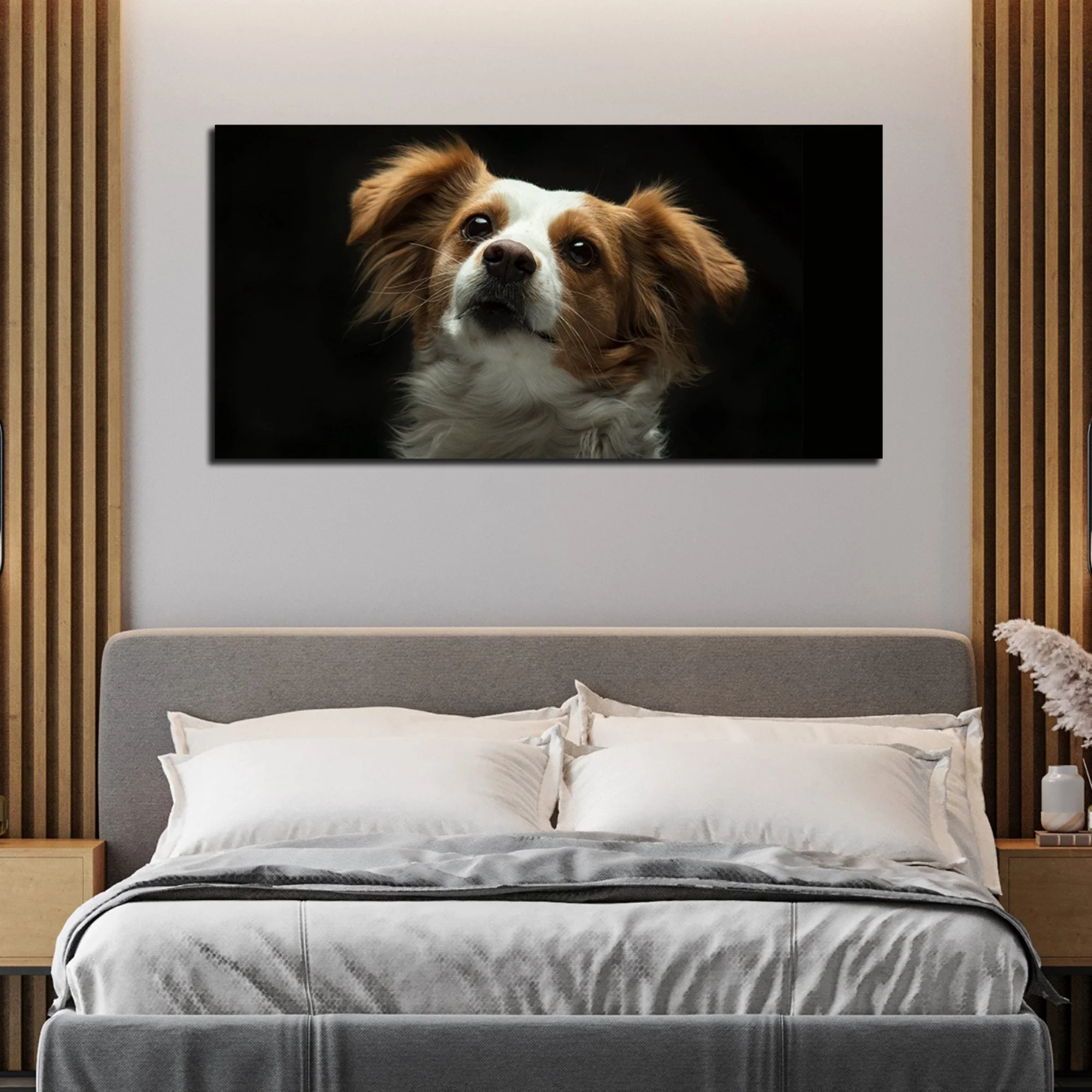Premium Wall Painting of White and Brown Long Coat Puppy - Image 4