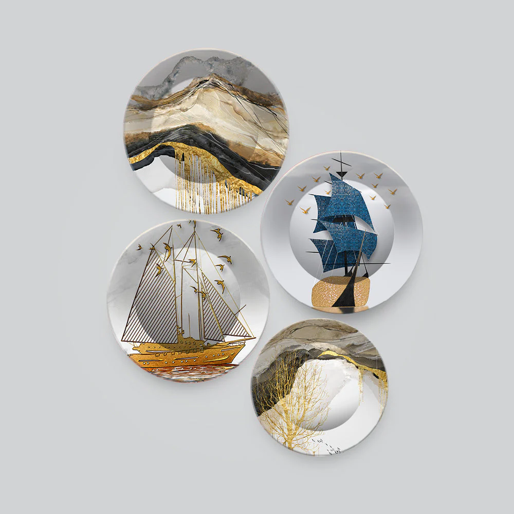 Premium Wall Plates Painting of Golden Mountains Set of 4 - Image 4