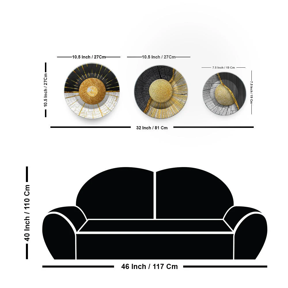 Premium Wall Plates Painting of Golden Textured Art Set of 3 - Image 4
