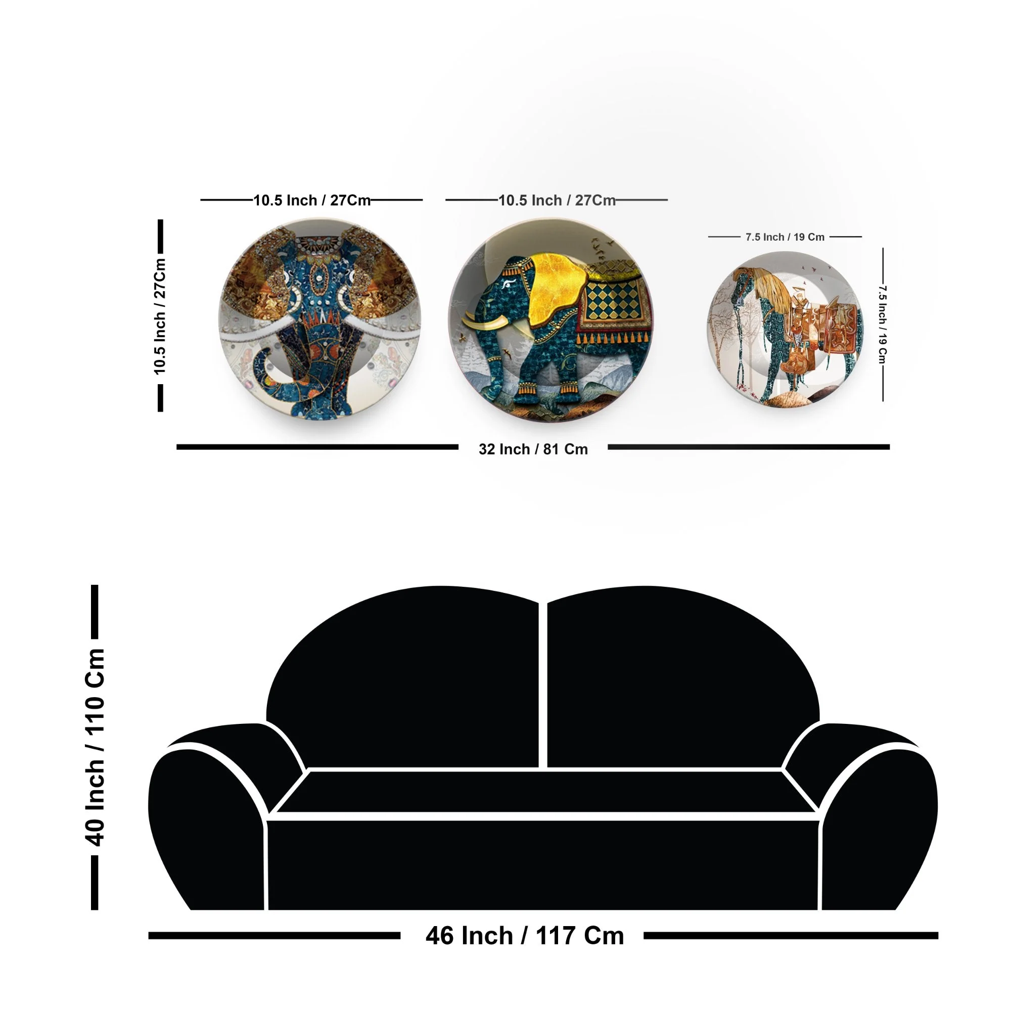 Premium Wall Plates Painting of Royal Animal Ride Set of 3 - Image 6
