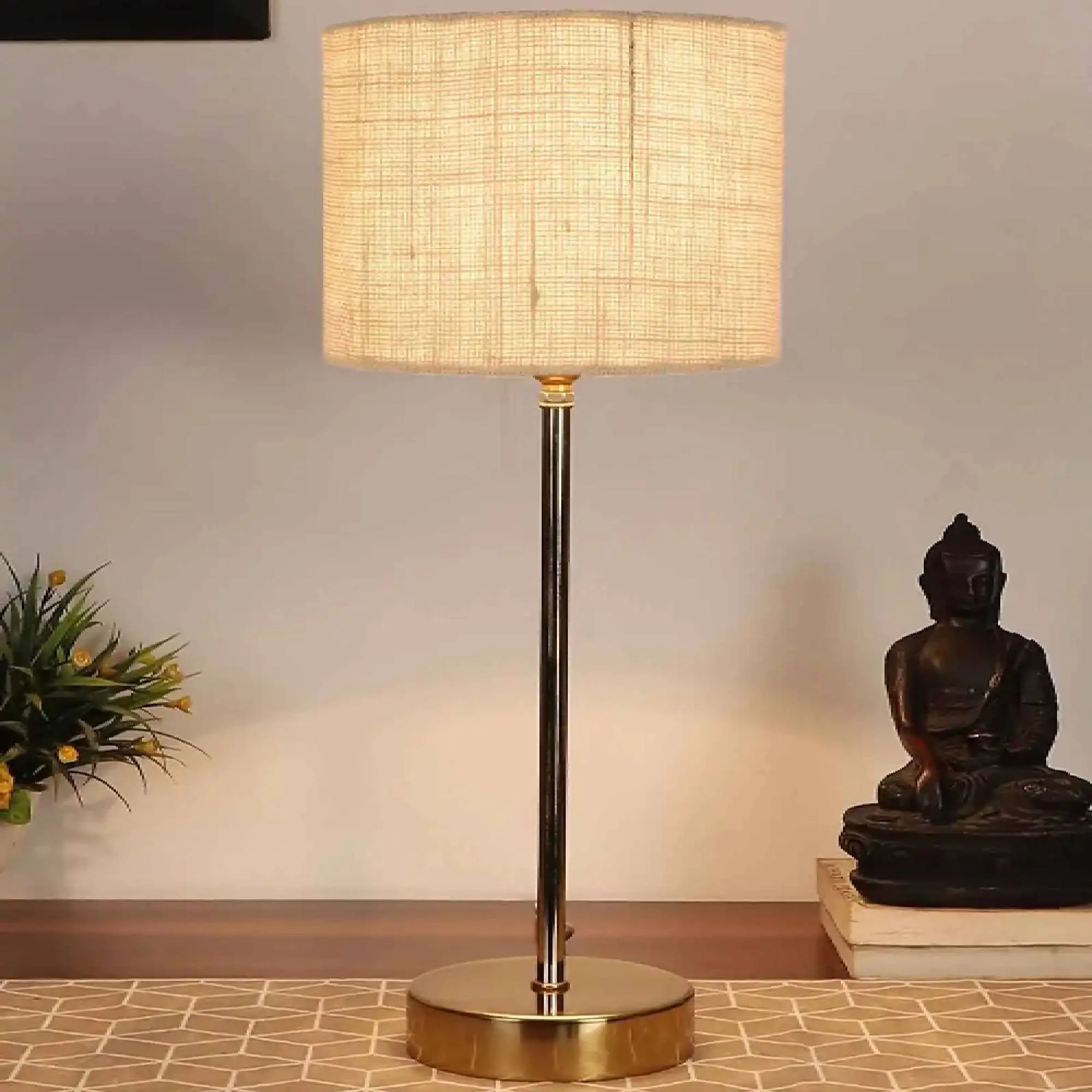 Premium White Jute with Metal Golden Finish Table Lamp - Image 2