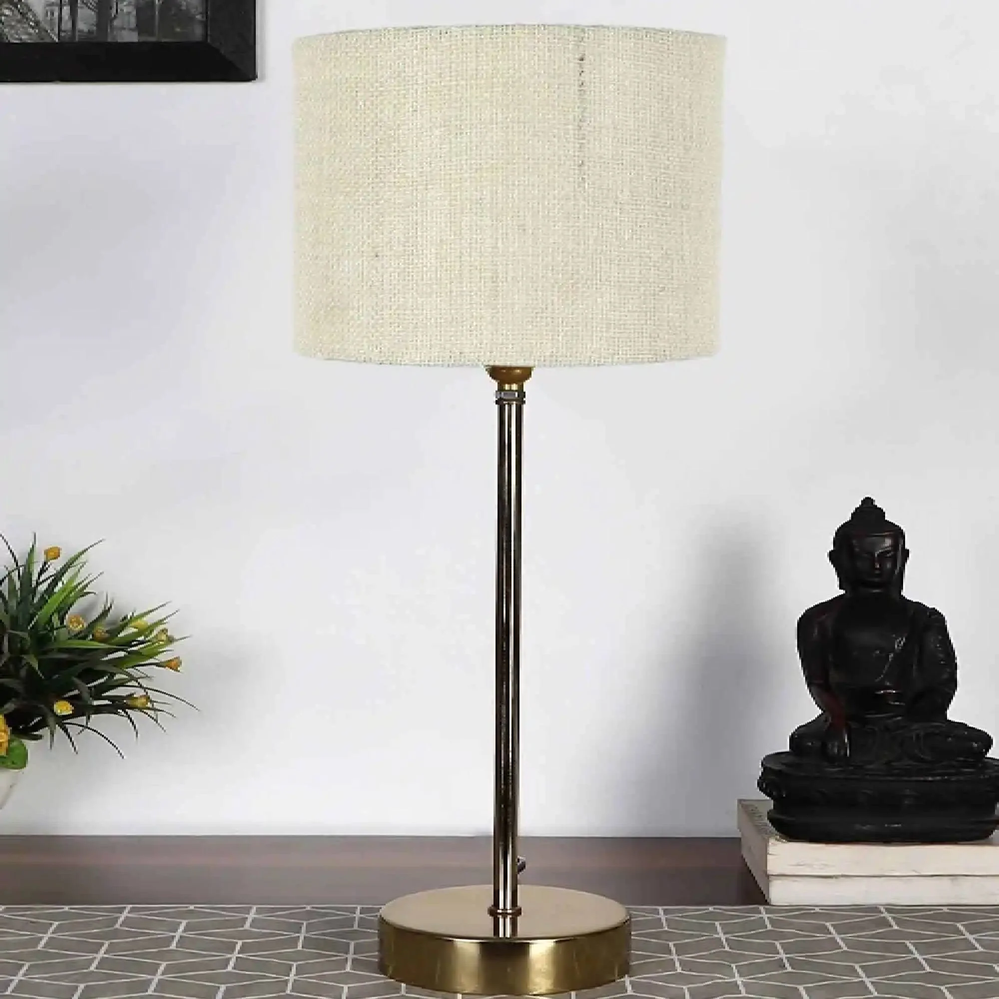 Premium White Jute with Metal Golden Finish Table Lamp - Image 4