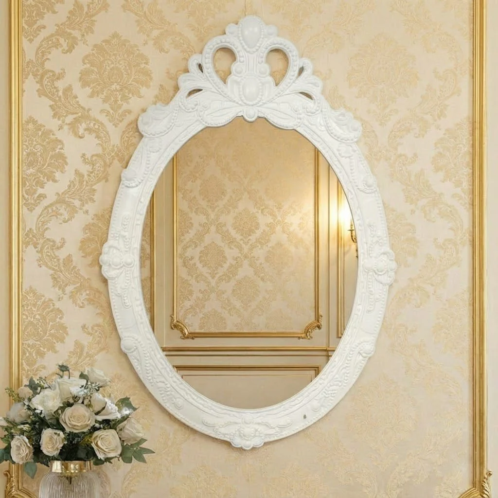 Premium White Oval Wall Mirror with Carved Detailing | Elegant Home Décor - Image 2