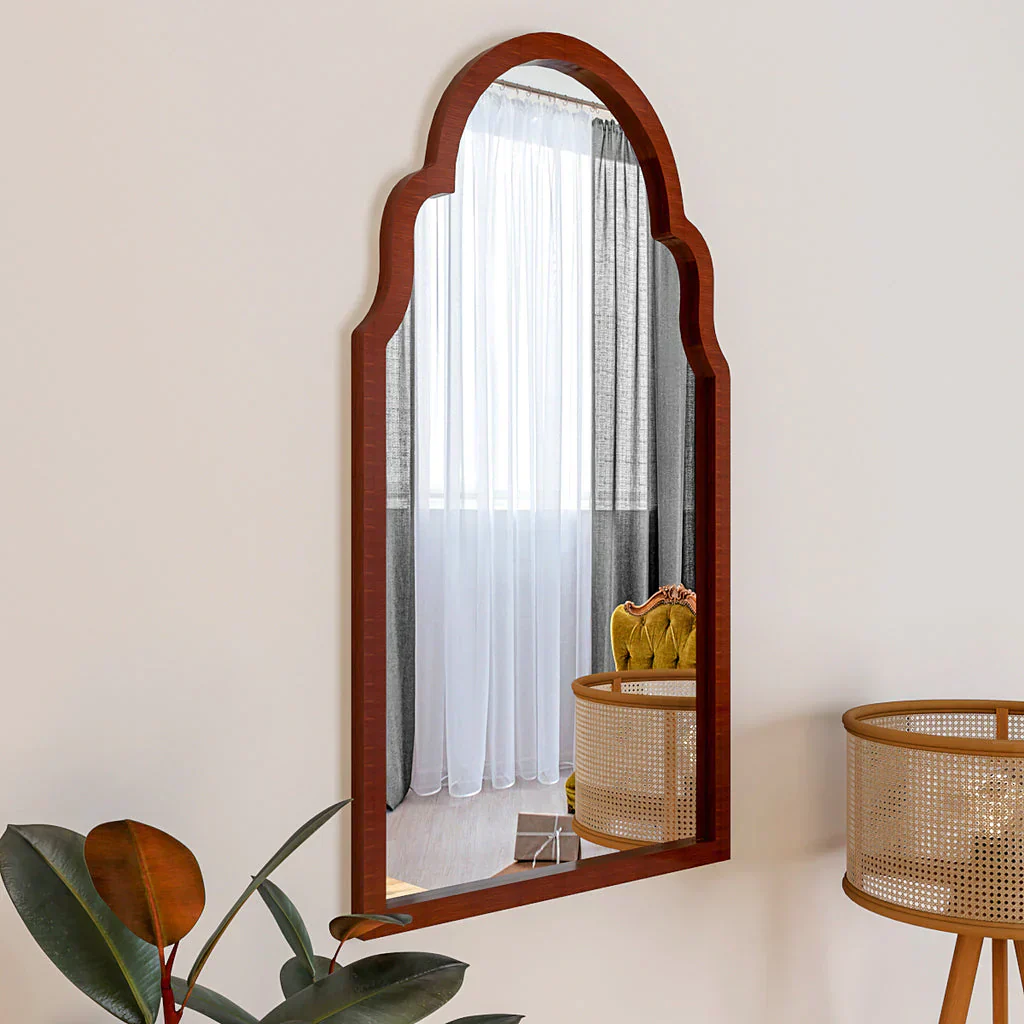 Premium Window European Design Wooden Decorative Wall Mirror ( White/Brown Finish ) - Image 2
