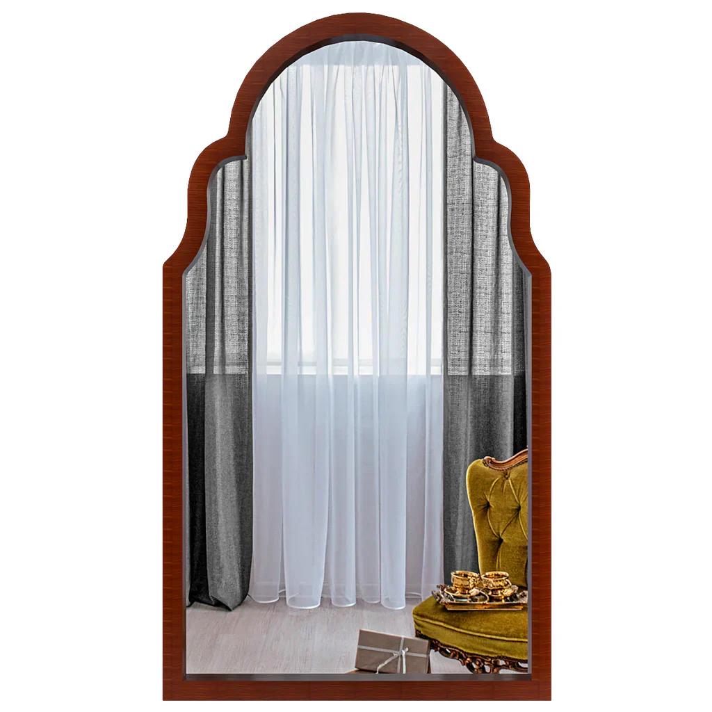 Premium Window European Design Wooden Decorative Wall Mirror ( White/Brown Finish ) - Image 3