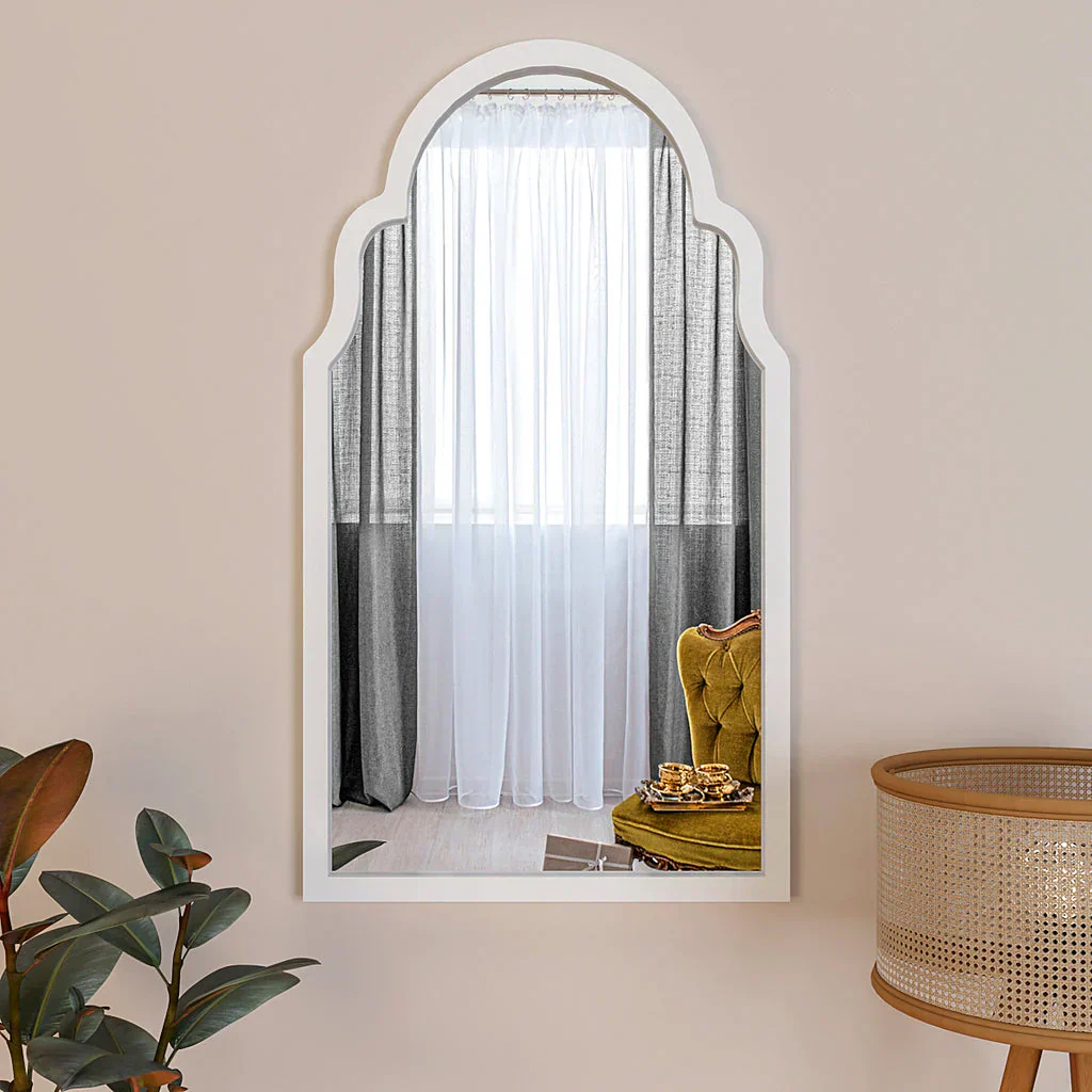 Premium Window European Design Wooden Decorative Wall Mirror ( White/Brown Finish ) - Image 7