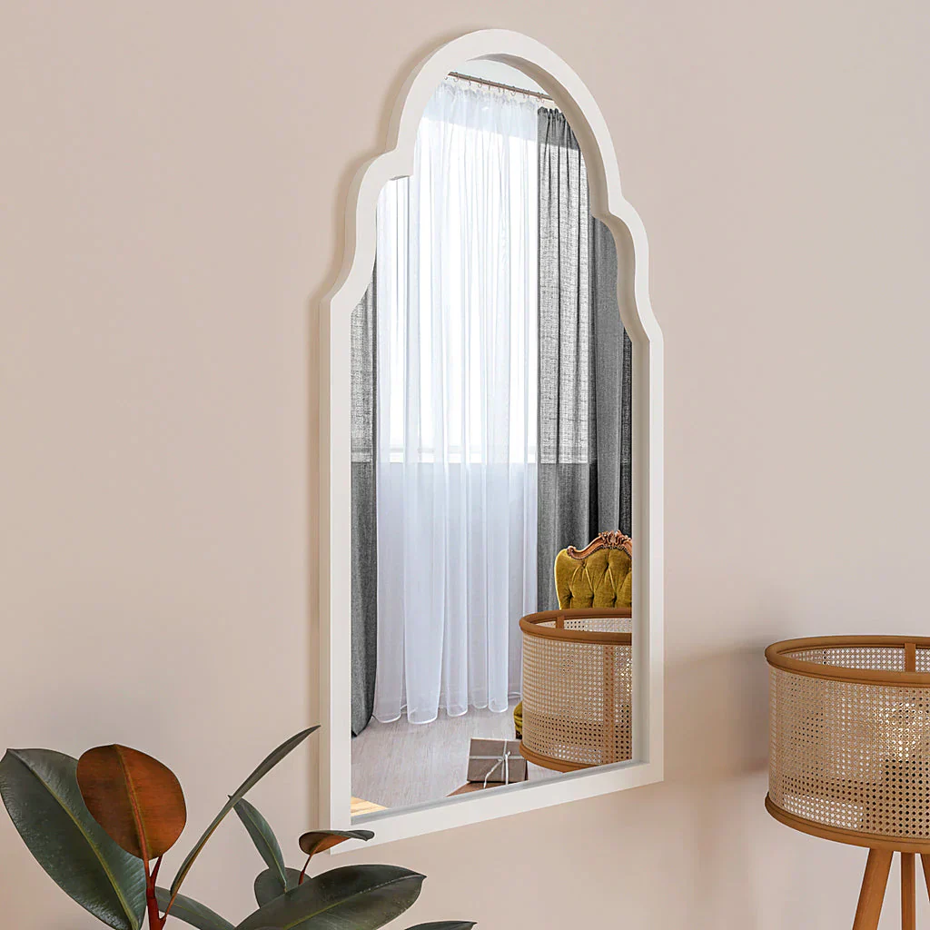 Premium Window European Design Wooden Decorative Wall Mirror ( White/Brown Finish ) - Image 8