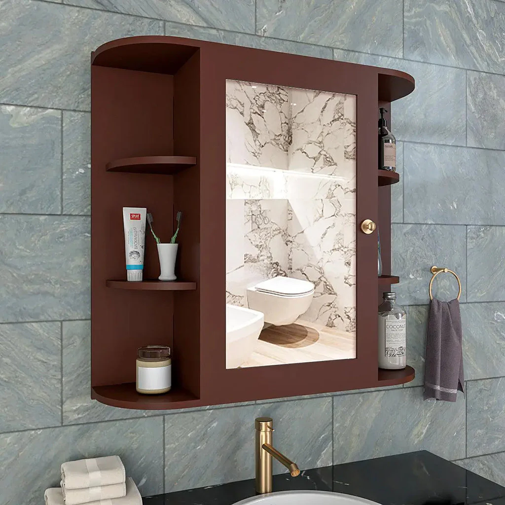 Premium Wooden Bathroom Cabinet Mirror with 10 Spacious Shelves with Brown Finish - Image 2