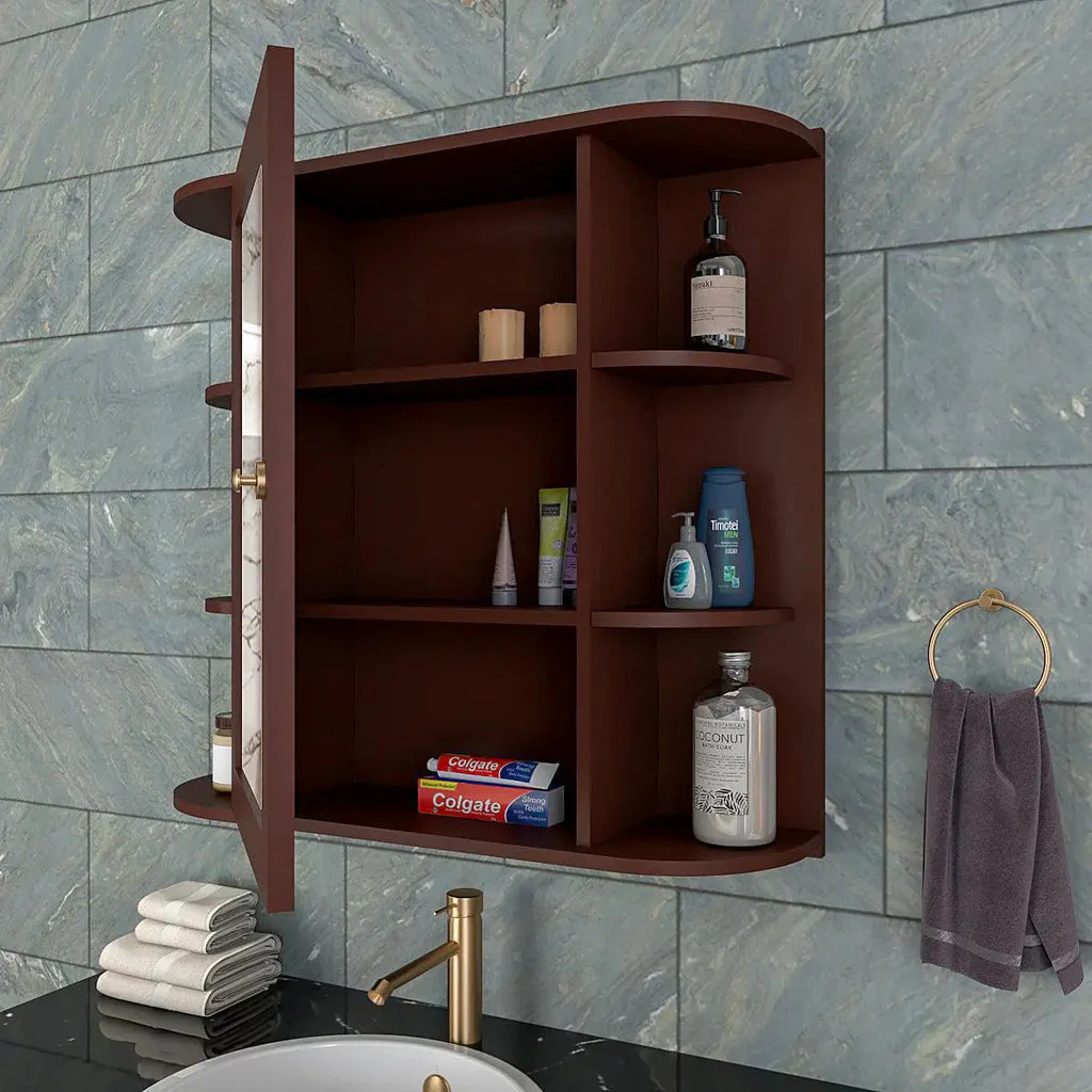 Premium Wooden Bathroom Cabinet Mirror with 10 Spacious Shelves with Brown Finish - Image 3