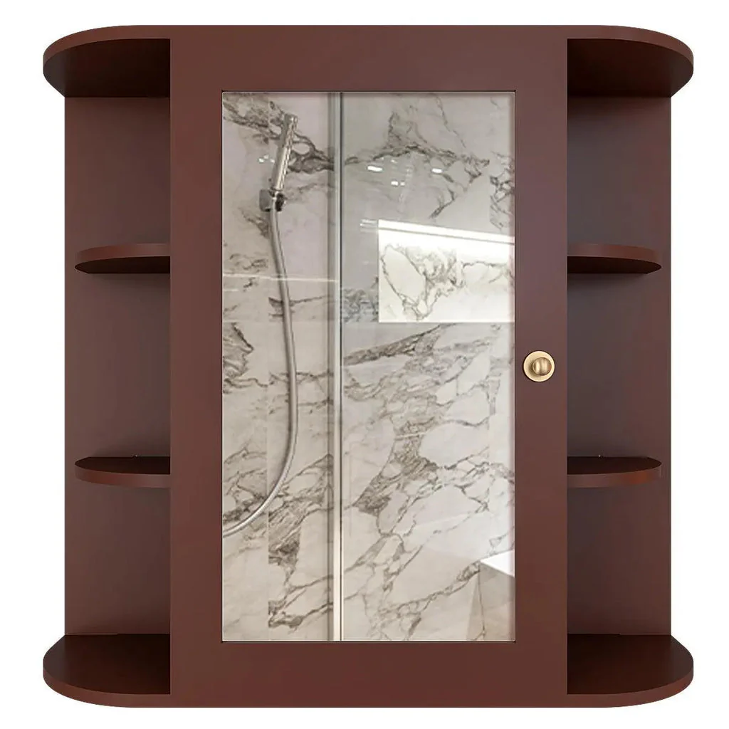 Premium Wooden Bathroom Cabinet Mirror with 10 Spacious Shelves with Brown Finish - Image 4