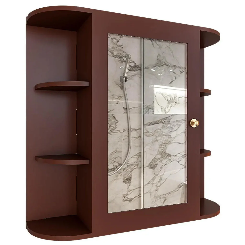 Premium Wooden Bathroom Cabinet Mirror with 10 Spacious Shelves with Brown Finish - Image 5