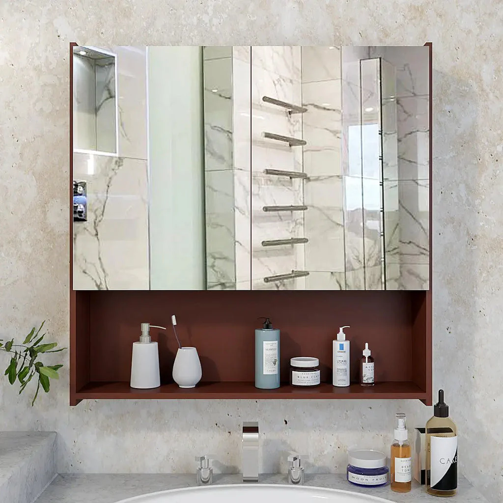 Premium Wooden Bathroom Organizer Cabinet with Mirror & 4 Spacious Shelves with Brown Finish - Image 2