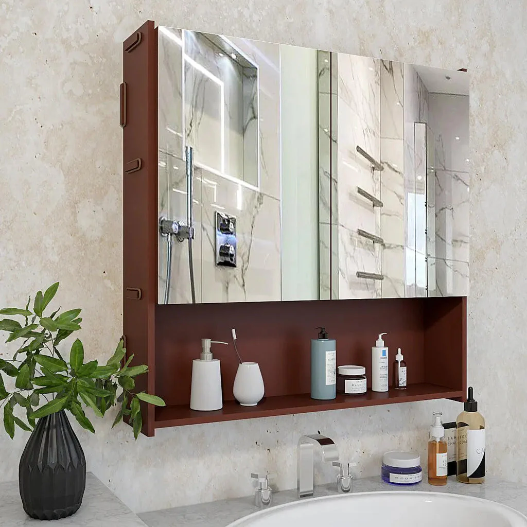 Premium Wooden Bathroom Organizer Cabinet with Mirror & 4 Spacious Shelves with Brown Finish - Image 3