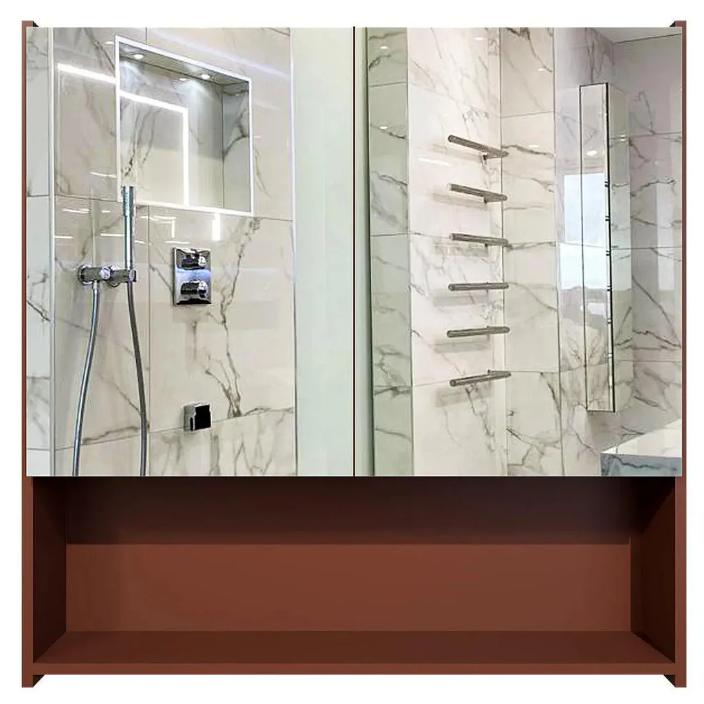 Premium Wooden Bathroom Organizer Cabinet with Mirror & 4 Spacious Shelves with Brown Finish - Image 4
