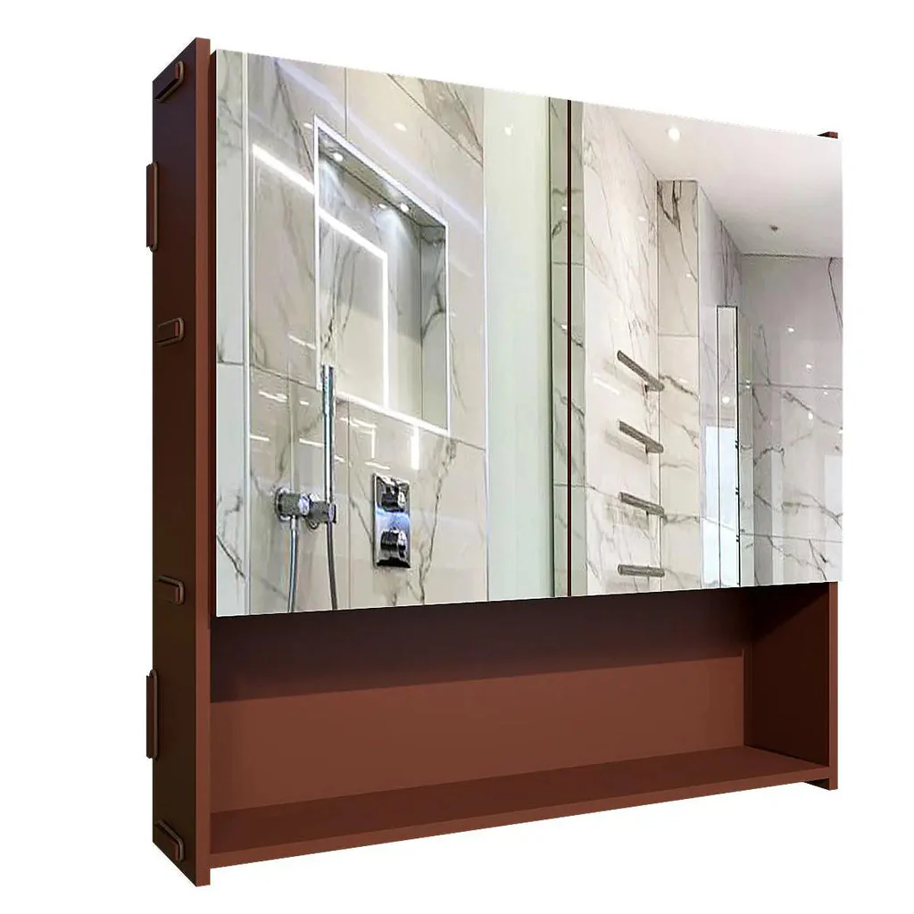 Premium Wooden Bathroom Organizer Cabinet with Mirror & 4 Spacious Shelves with Brown Finish - Image 5