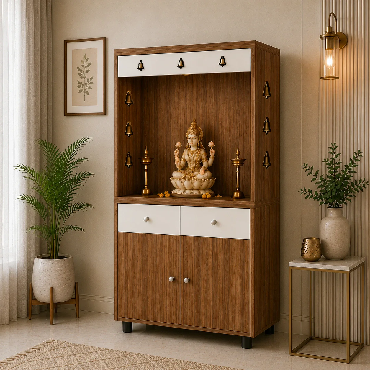 Premium Wooden Floor Temple with Spacious Drawer & Door Storage for Home & Office - Image 2