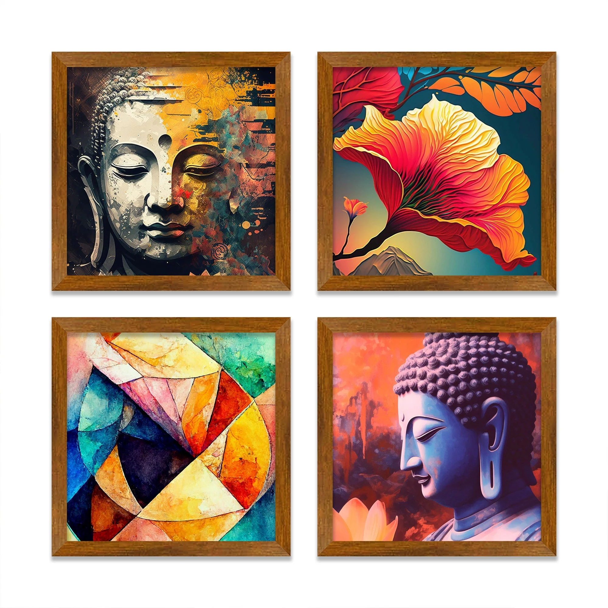 Premium Wooden Wall Frame Painting of Spiritual God Buddha Set of Four - Image 3