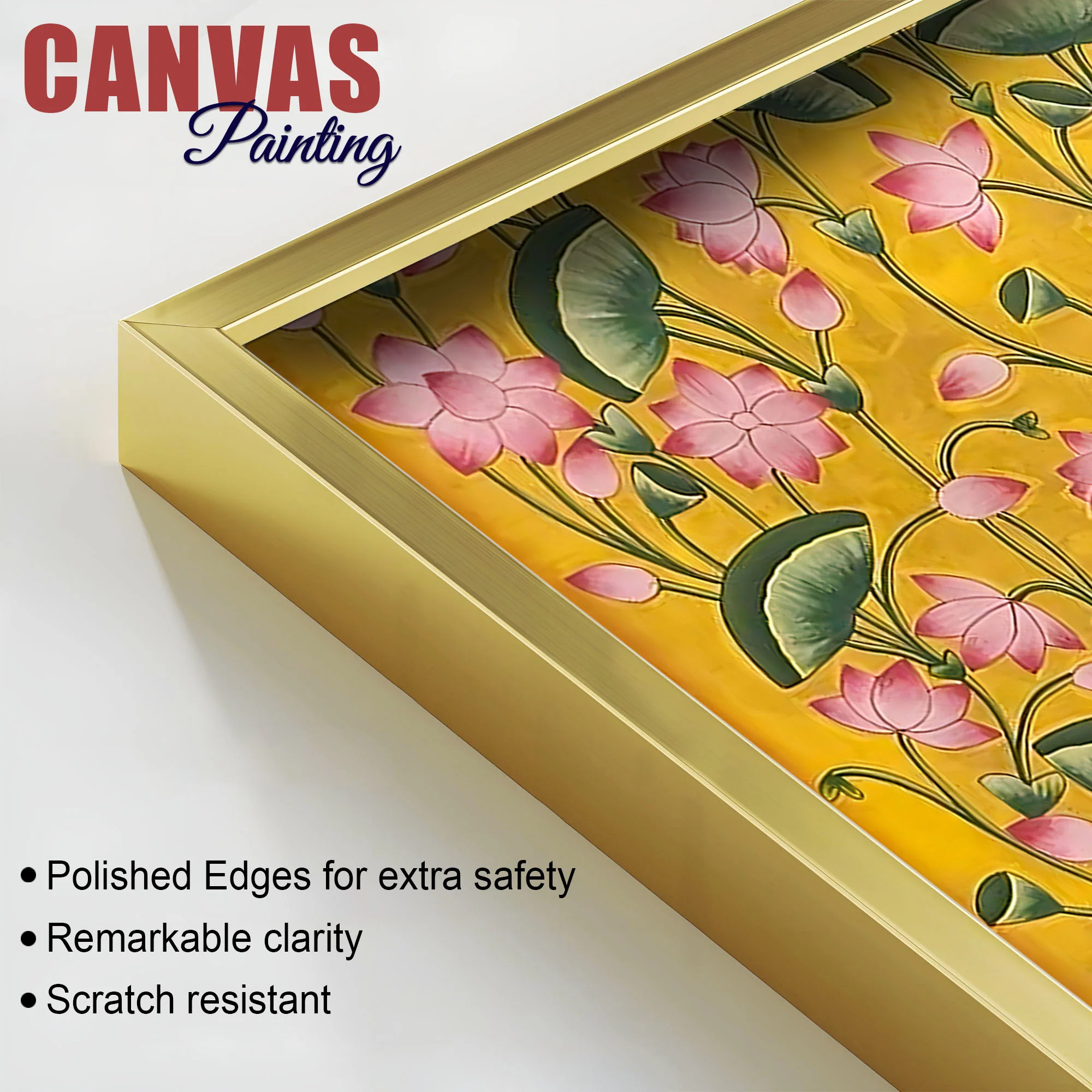 Premium Yellow Floral Themed Shreenathji Religious Canvas Pichwai Wall Painting - Image 6