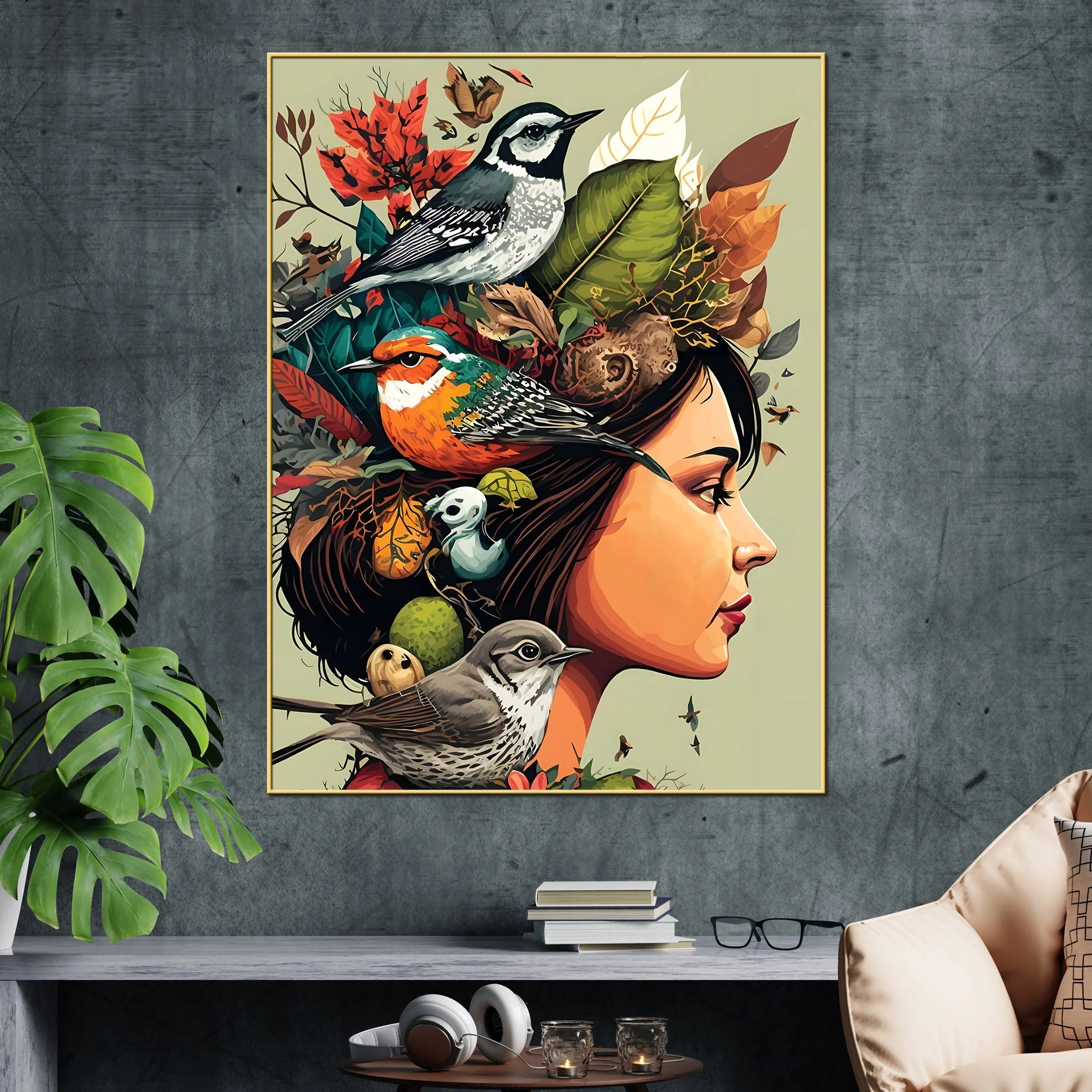 Princess Of The Birds Cotton Canvas Wall Painting - Image 2