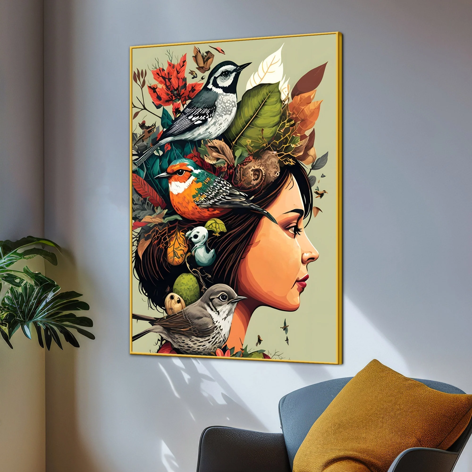 Princess Of The Birds Cotton Canvas Wall Painting - Image 3