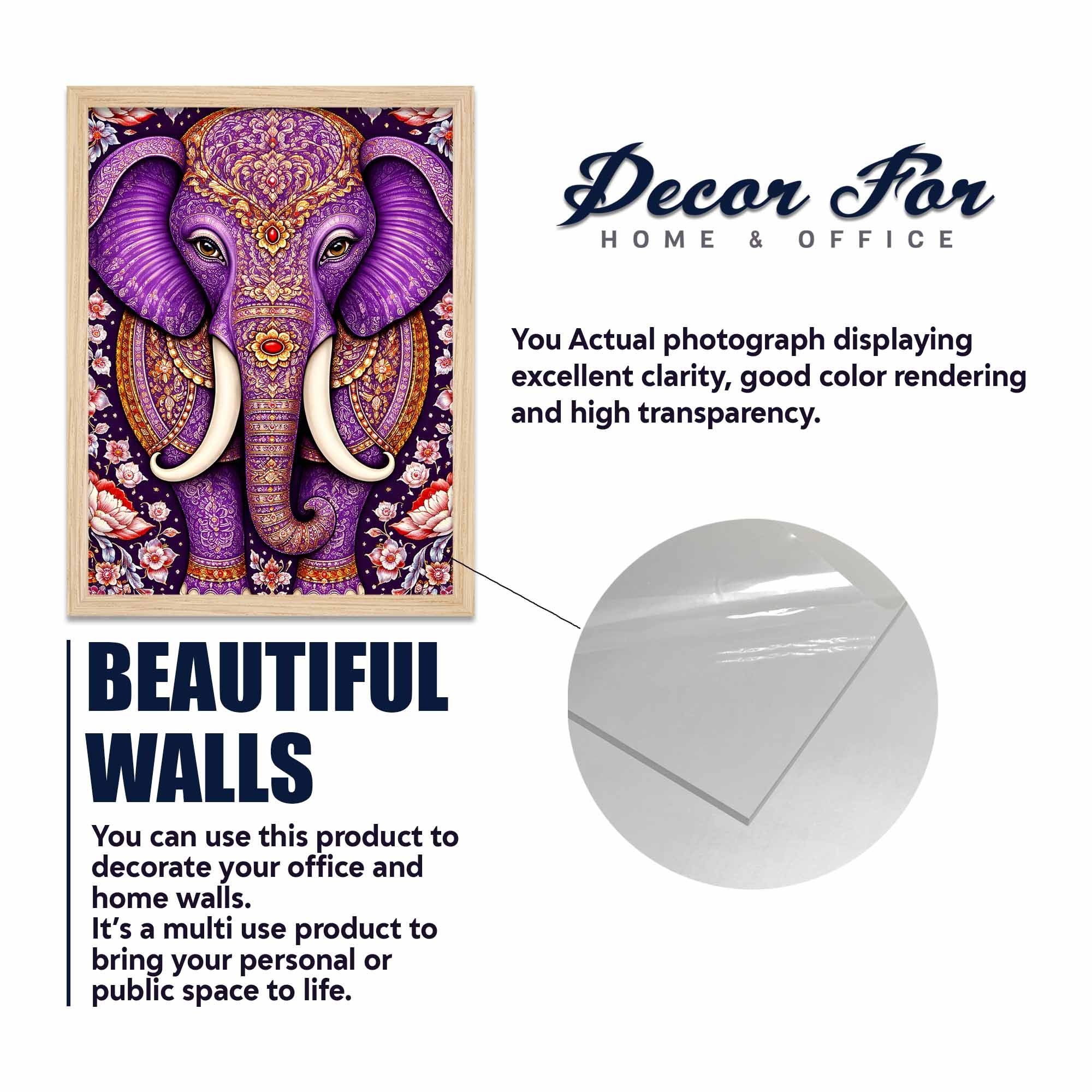Purple Elephant & Peacock Floral Art Wall Frame Set of Four - Image 6