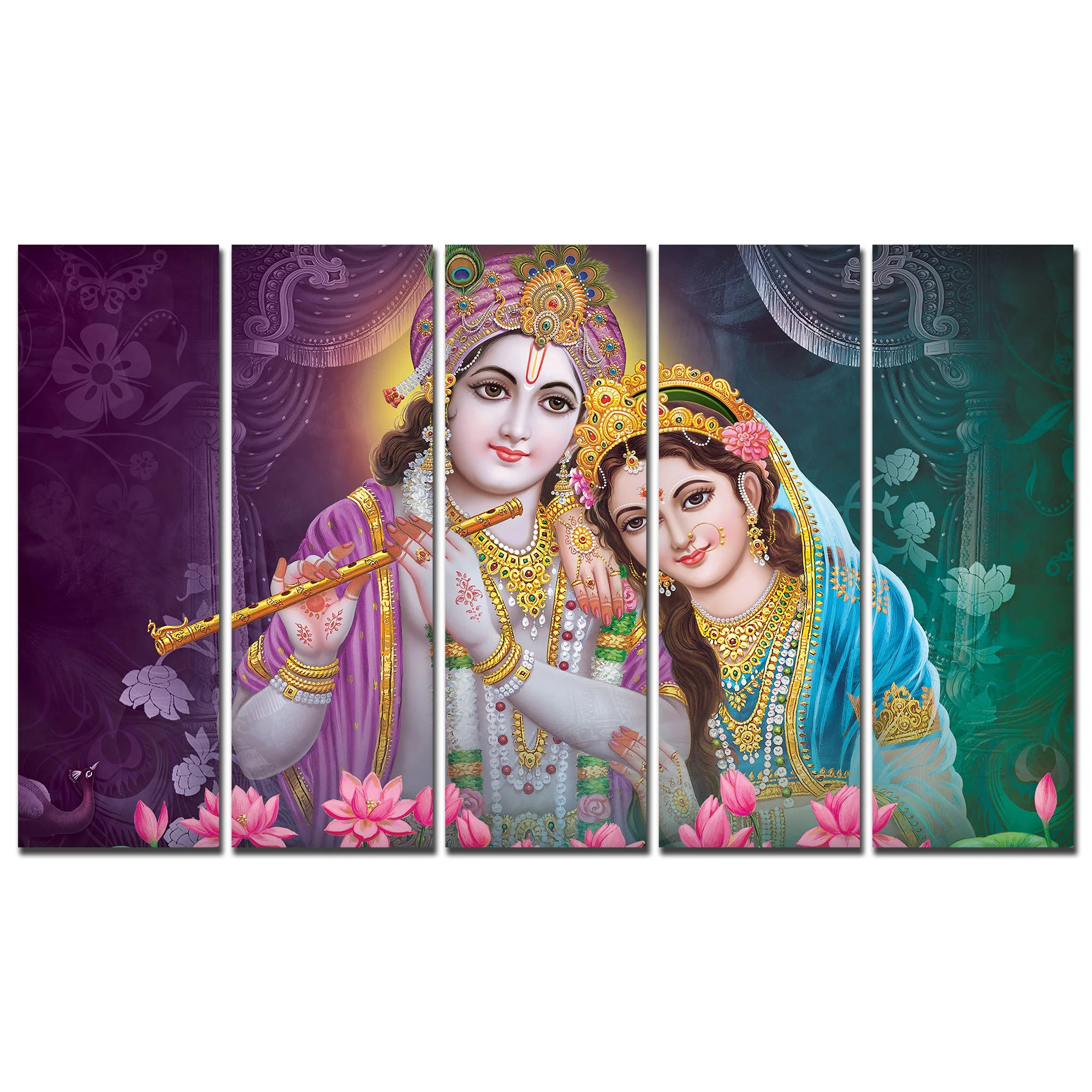 Radha Krishna Canvas Religious Wall Painting Set of 5 - Image 4