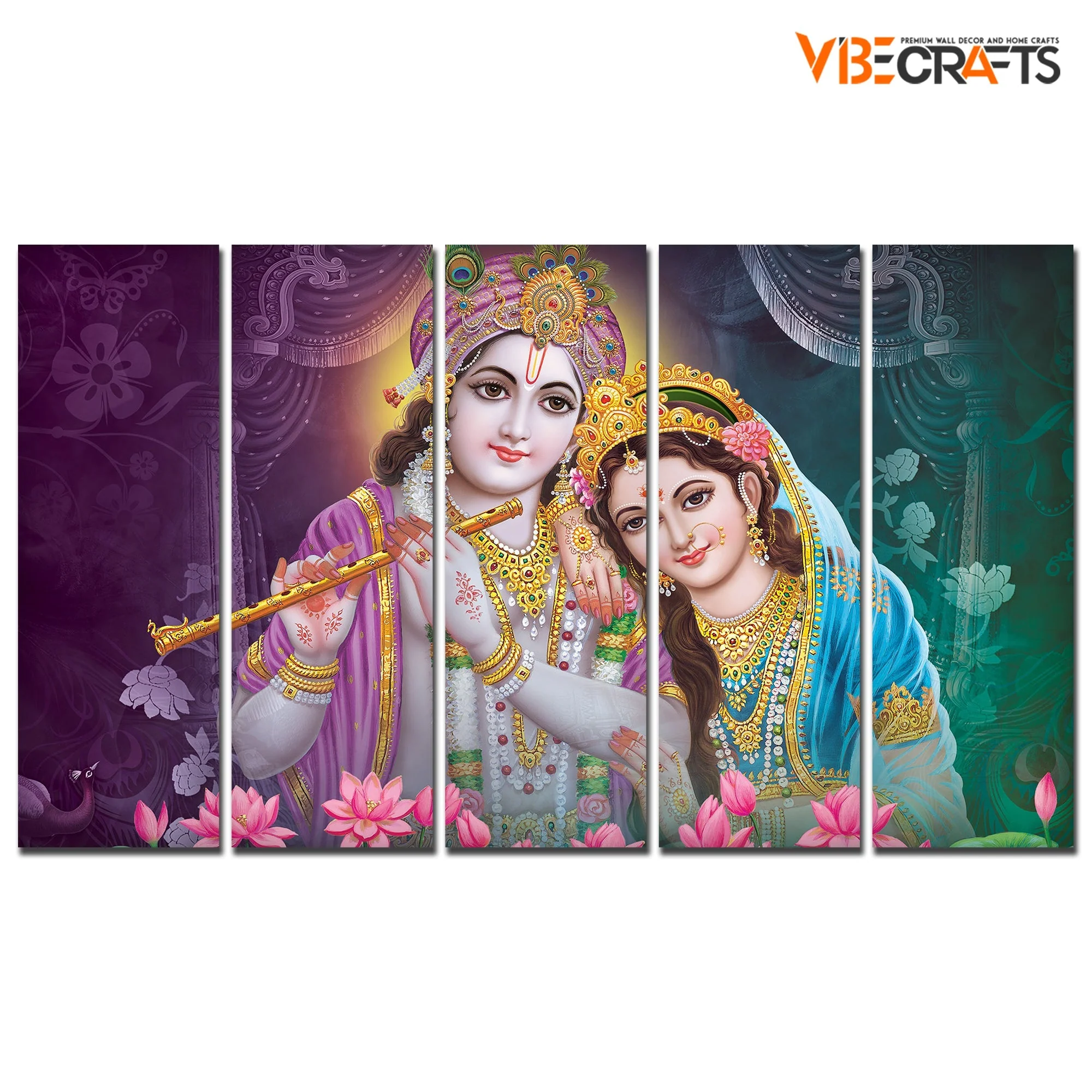 Radha Krishna Canvas Religious Wall Painting Set of 5 - Image 4