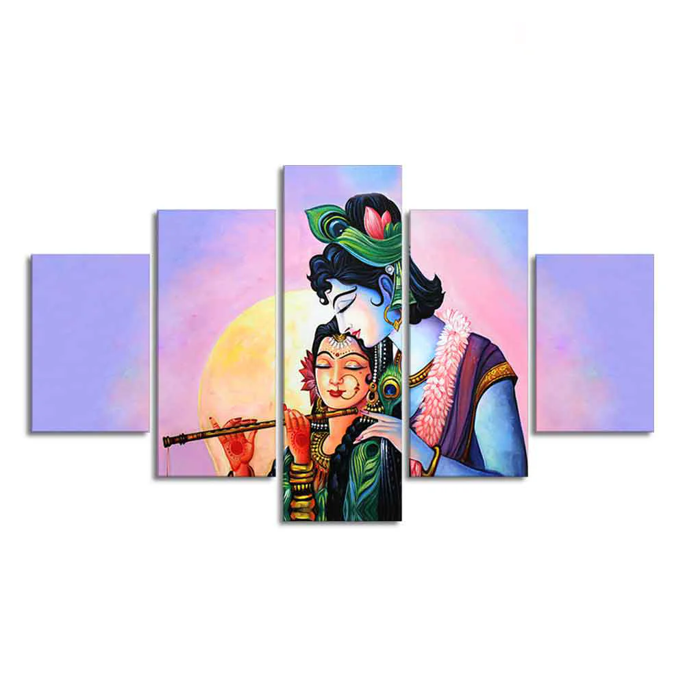 Radha Krishna Canvas Wall Painting Set of Five Panels - Image 4