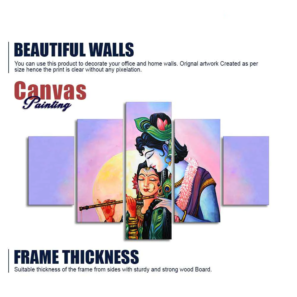 Radha Krishna Canvas Wall Painting Set of Five Panels - Image 5