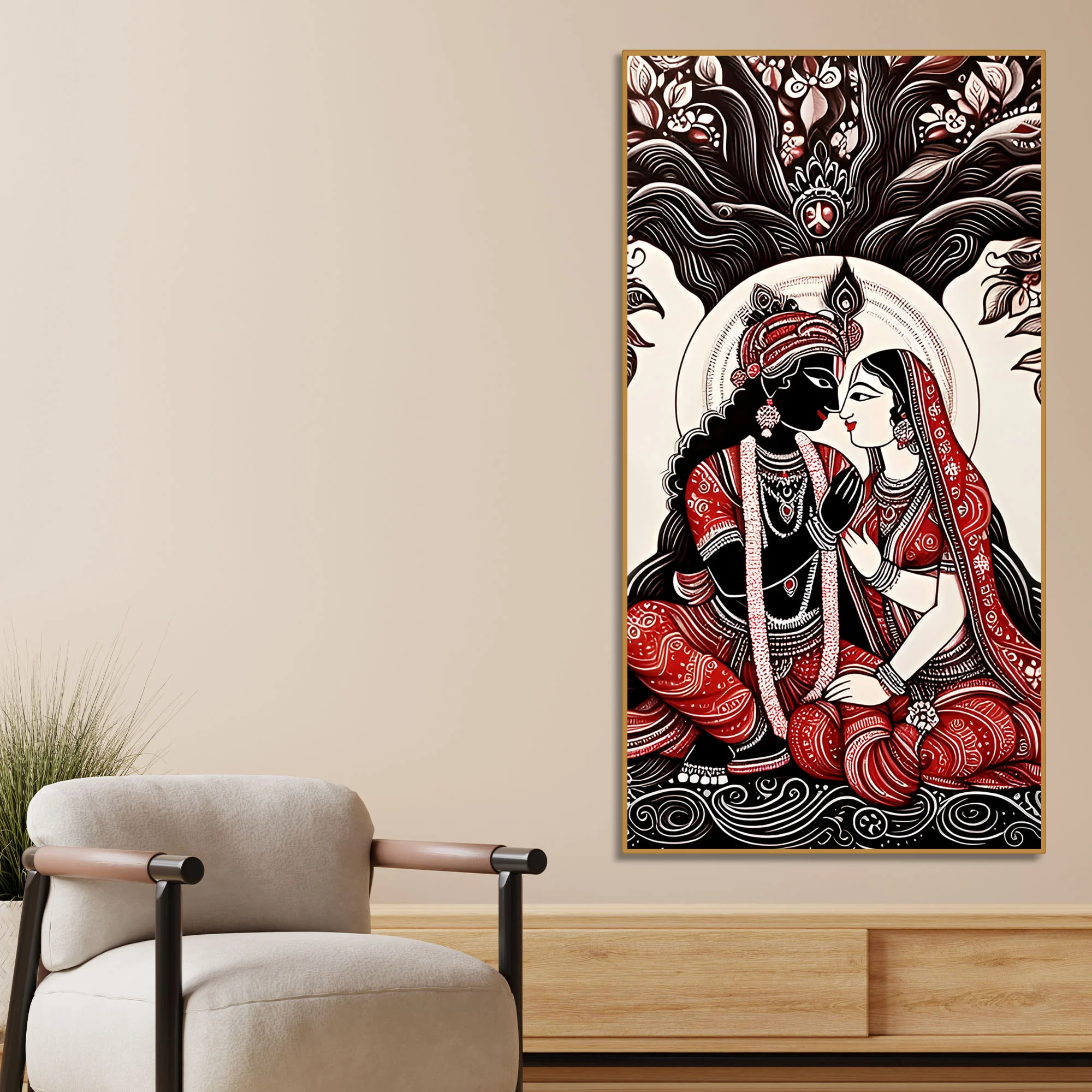 Radha Krishna Canvas Wall Painting | Spiritual Hindu Wall Art for Living Room & Bedroom Décor - Image 2