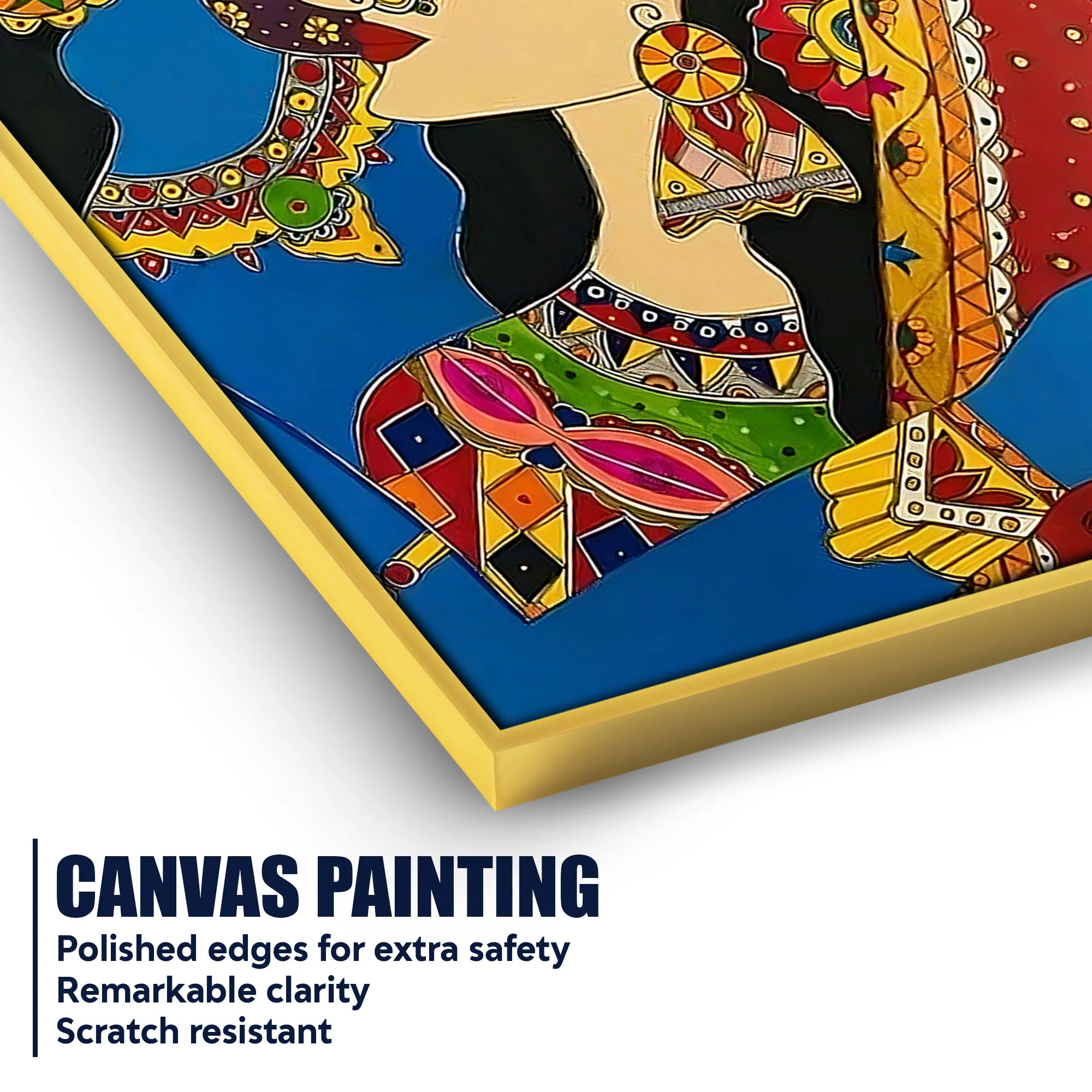 Radha Krishna Colorful Madhubani Canvas Painting - Image 4