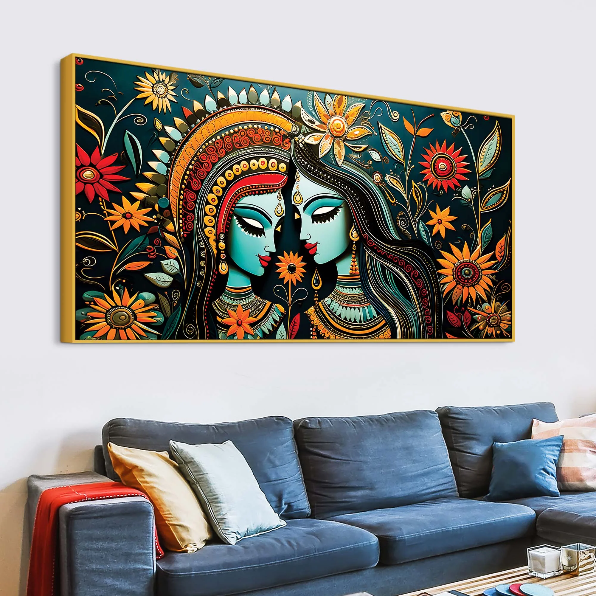 Radha Krishna Decorative Indian Canvas Painting - Image 5