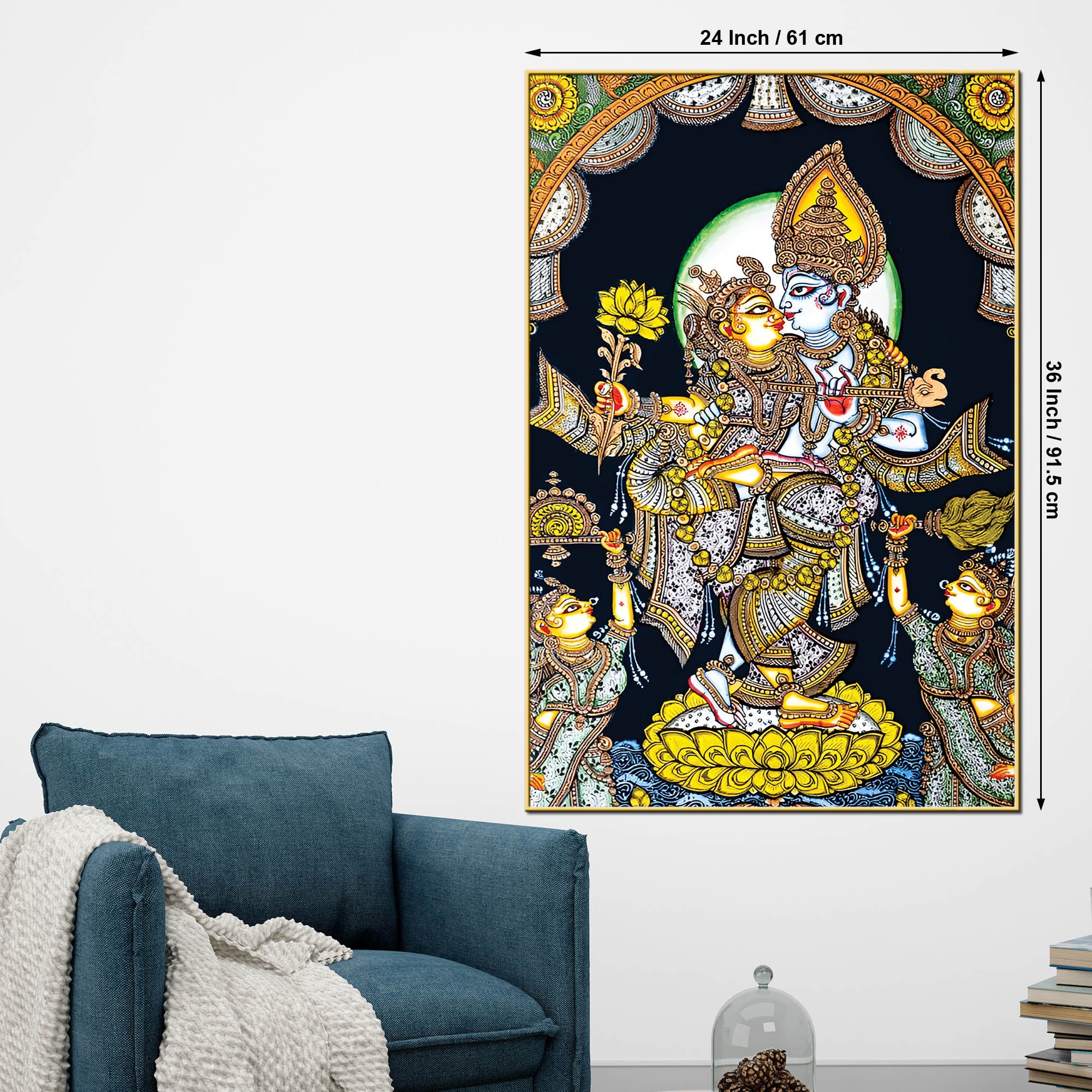 Radha Krishna Devotional Canvas Painting | Indian Religious Wall Art - Image 5