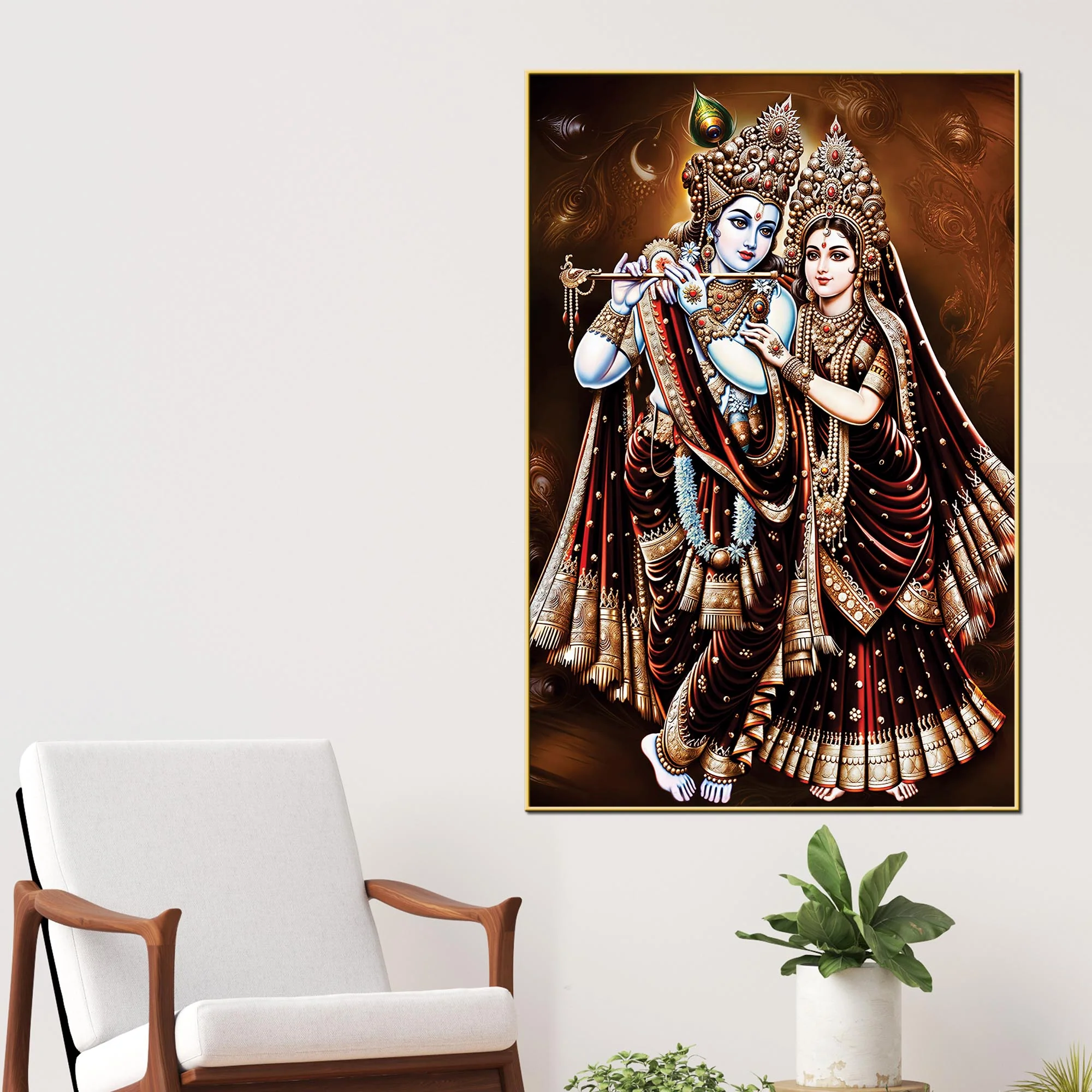 Radha Krishna Devotional Painting | Hindu Religious Décor